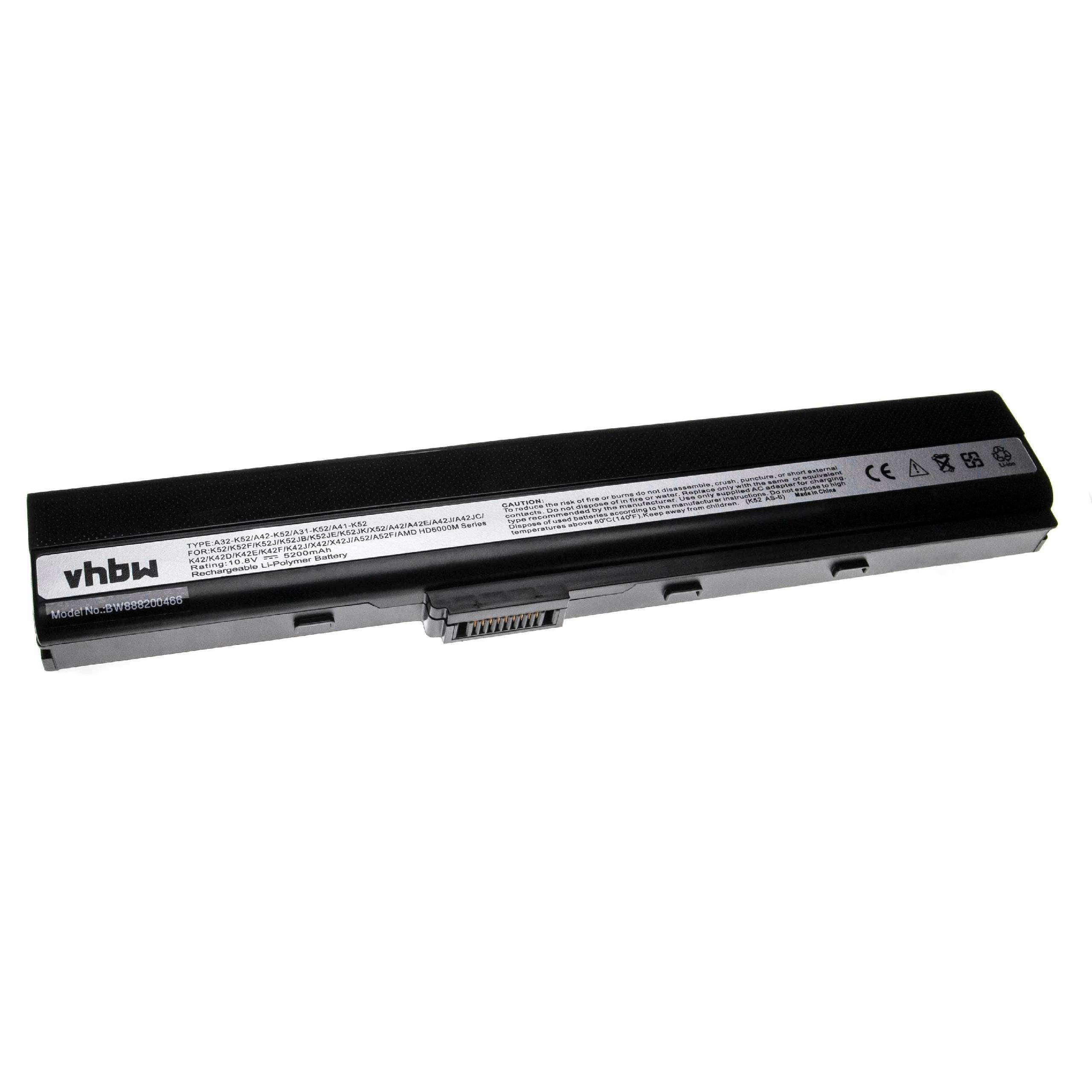 vhbw Akku kompatibel mit Asus A40J, A40JP, A40JE, A40JA, A42, A42DQ, A42DE, A42E, A42D, 52JC Notebook (5200 mAh, 10,8 V, Li-Polymer)