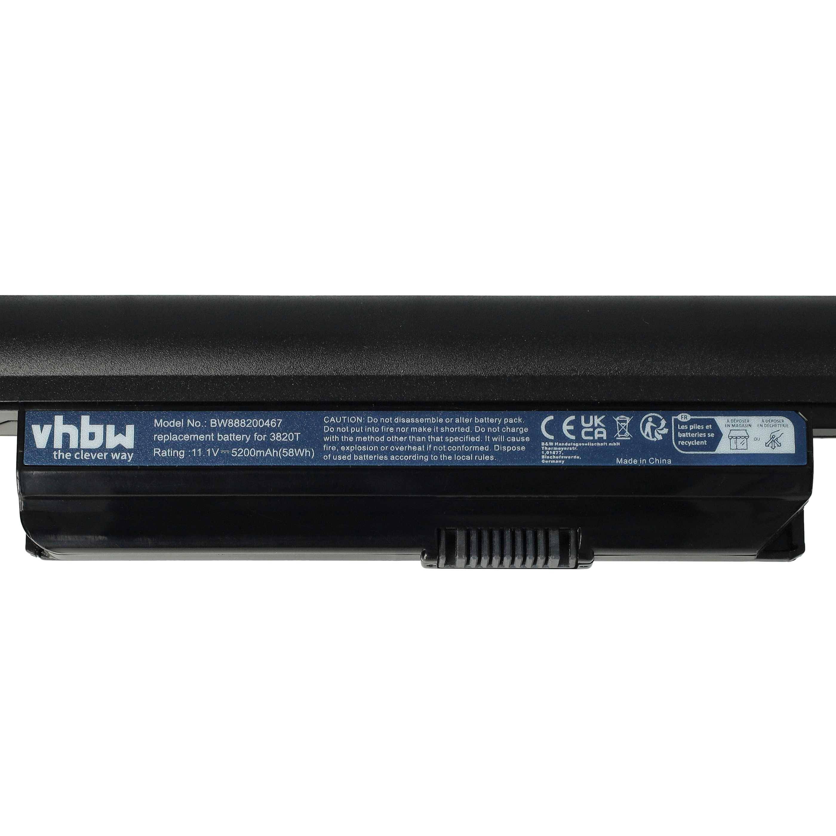 vhbw Akku kompatibel mit Acer Aspire 5820T-524G16MN, 5820T-5452, 5820T-5900, 5820T-5951 Notebook (5200 mAh, 11,1 V, Li-Polymer)