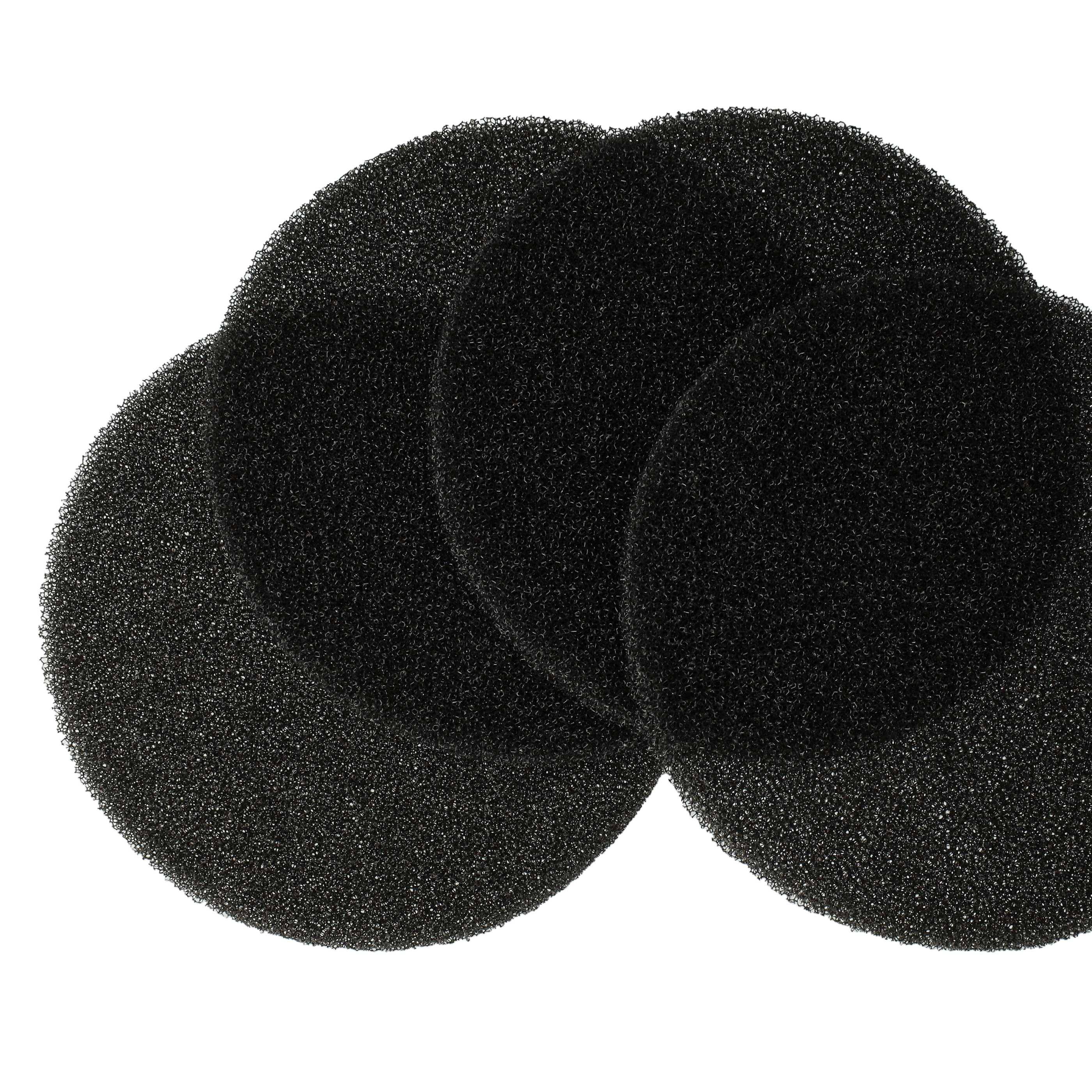 Vier schwarze kreisförmige Schaumstoffpads auf weißem Hintergrund.