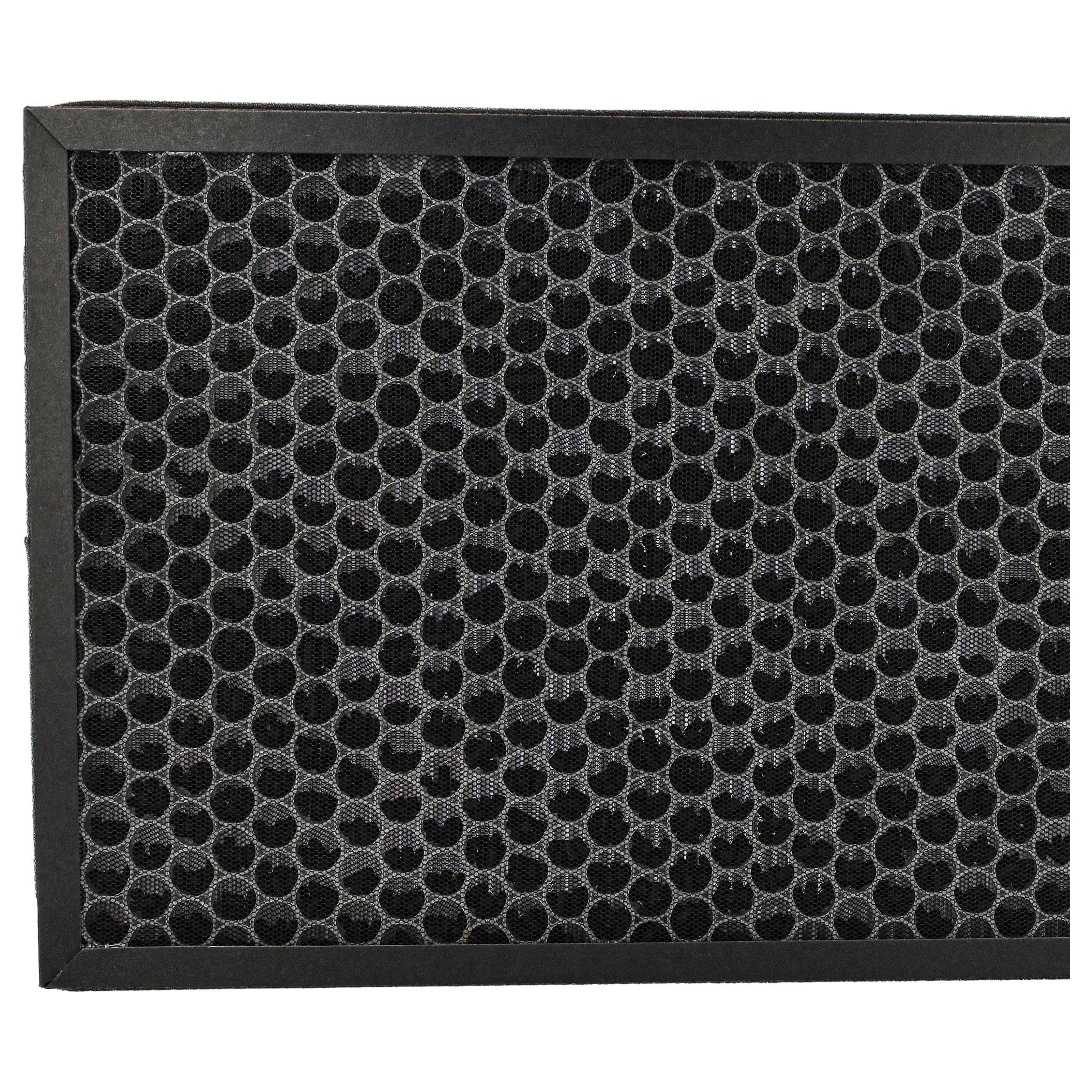 Nahaufnahme eines schwarzen Luftfilters mit Wabenmuster und dunklem Rahmen.