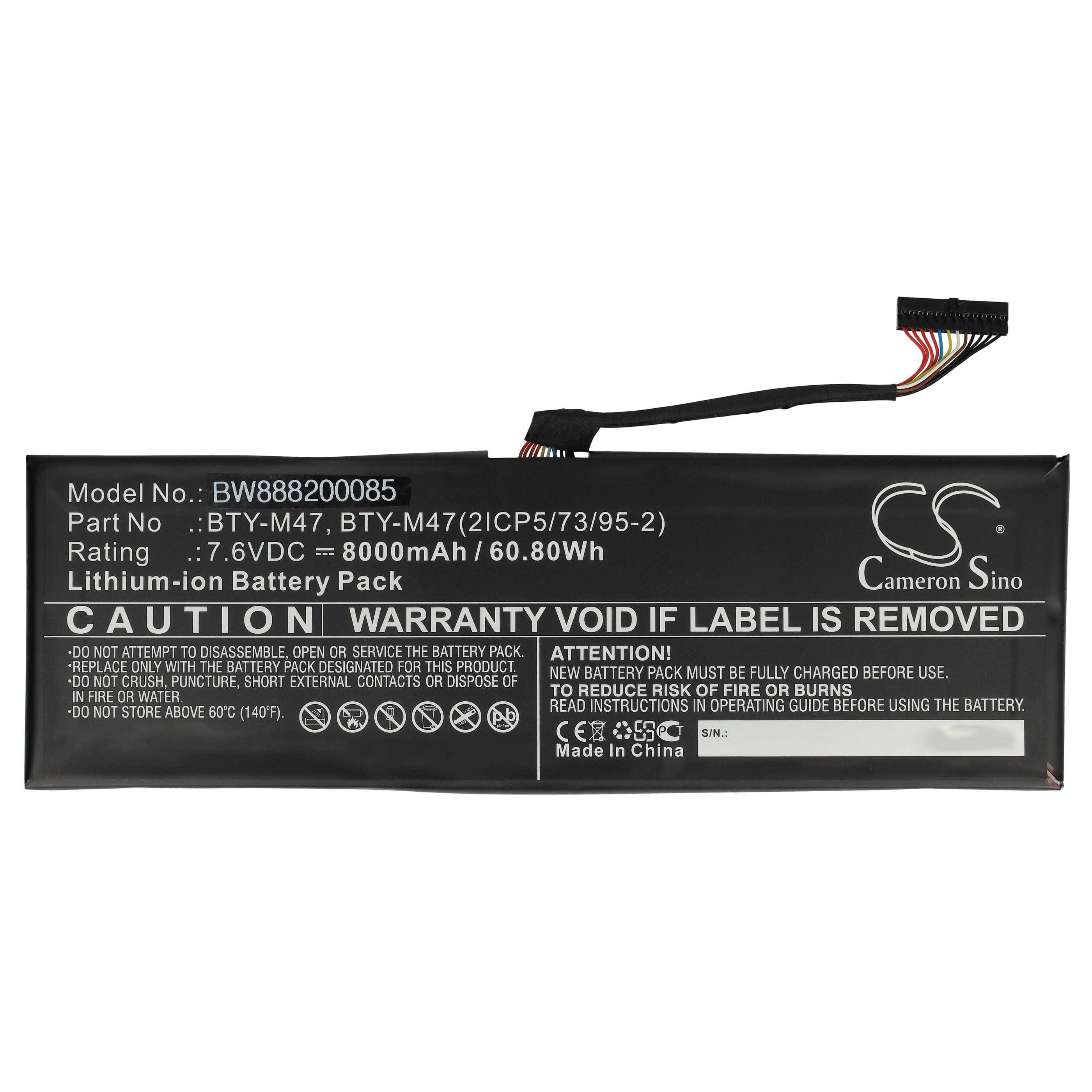 vhbw Akku kompatibel mit MSI GS40-6QE81FD, GS40 6QE-228AU, GS40 6QE81FD, GS40 6QE-230CZ Notebook (8000 mAh, 7,6 V, Li-Ion)