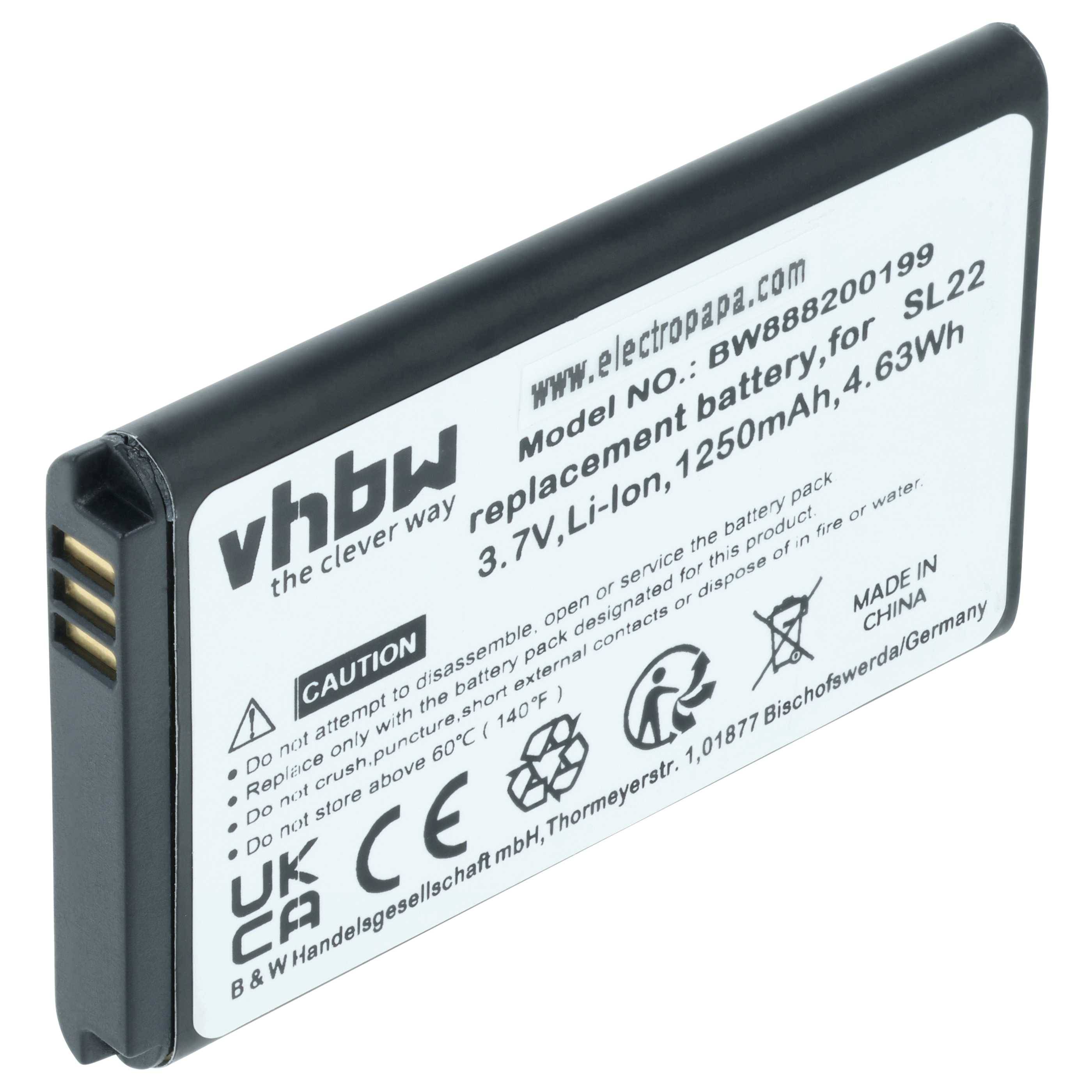 vhbw Akku kompatibel mit Honeywell Captuvo 70e, 75e, SL22, SL22 Sled, SL42, SL42 Sled, SL62 Handheld Computer Scanner (1250 mAh, 3,7 V, Li-Ion)