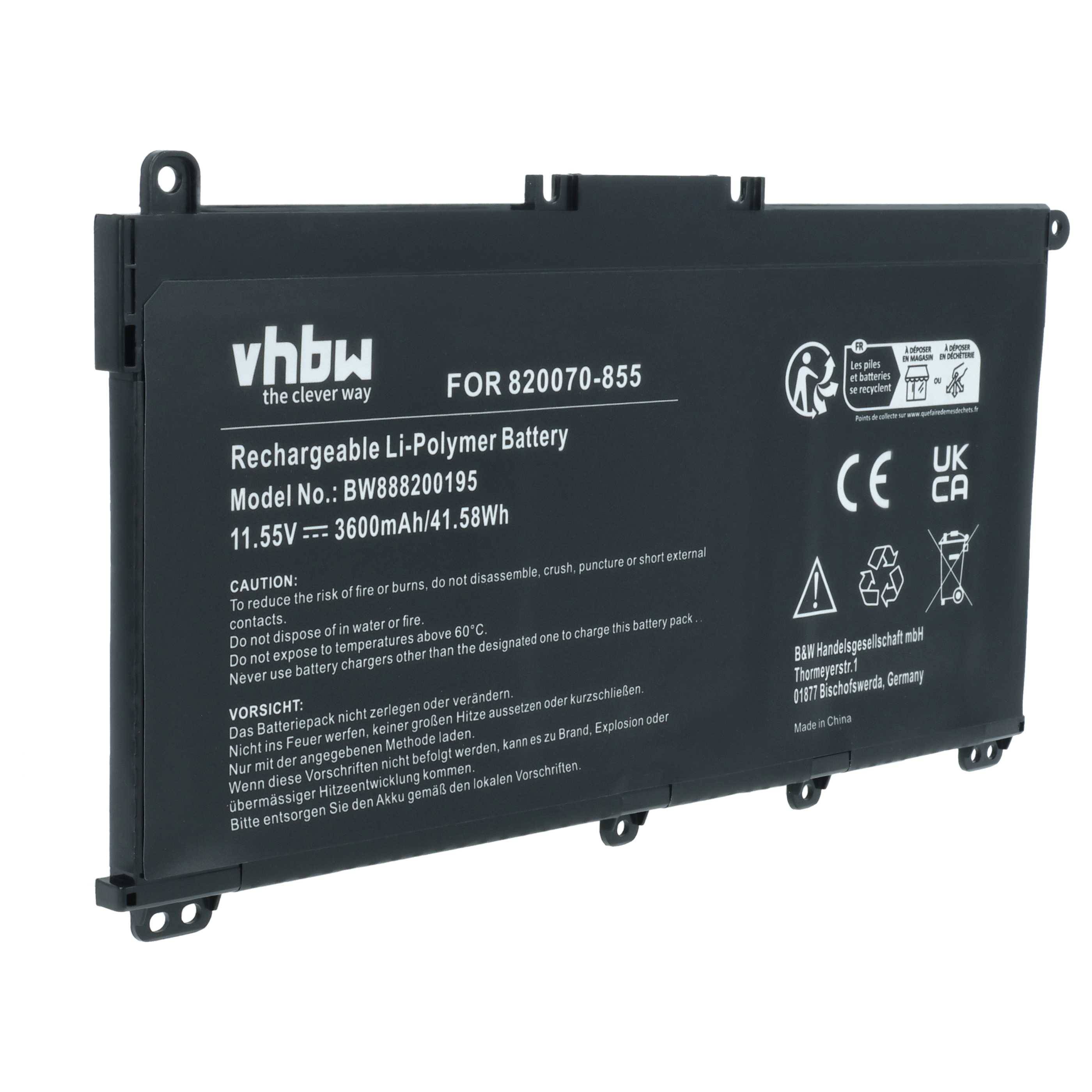 vhbw Akku kompatibel mit HP Pavilion 15-CK030NL, 15-CK022NF, 15-CK026TX, 15-CK016NP, 15-CK018UR Notebook (3600 mAh, 11,55 V, Li-Ion)