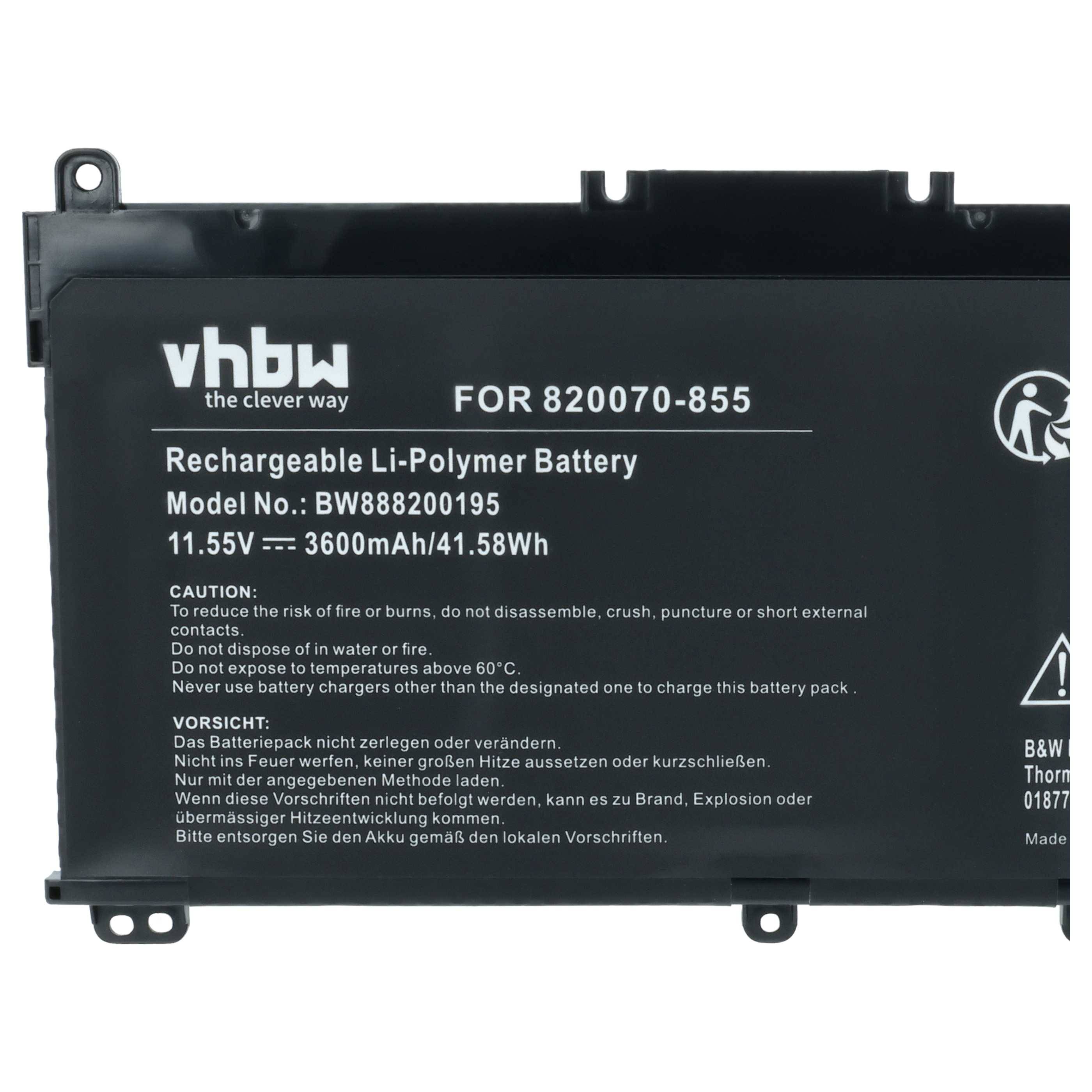 vhbw Akku kompatibel mit HP Pavilion 14-BF116NS, 14-BF123UR, 14-BF140TX, 14-BF145TX, 14-BF133TX Notebook (3600 mAh, 11,55 V, Li-Ion)