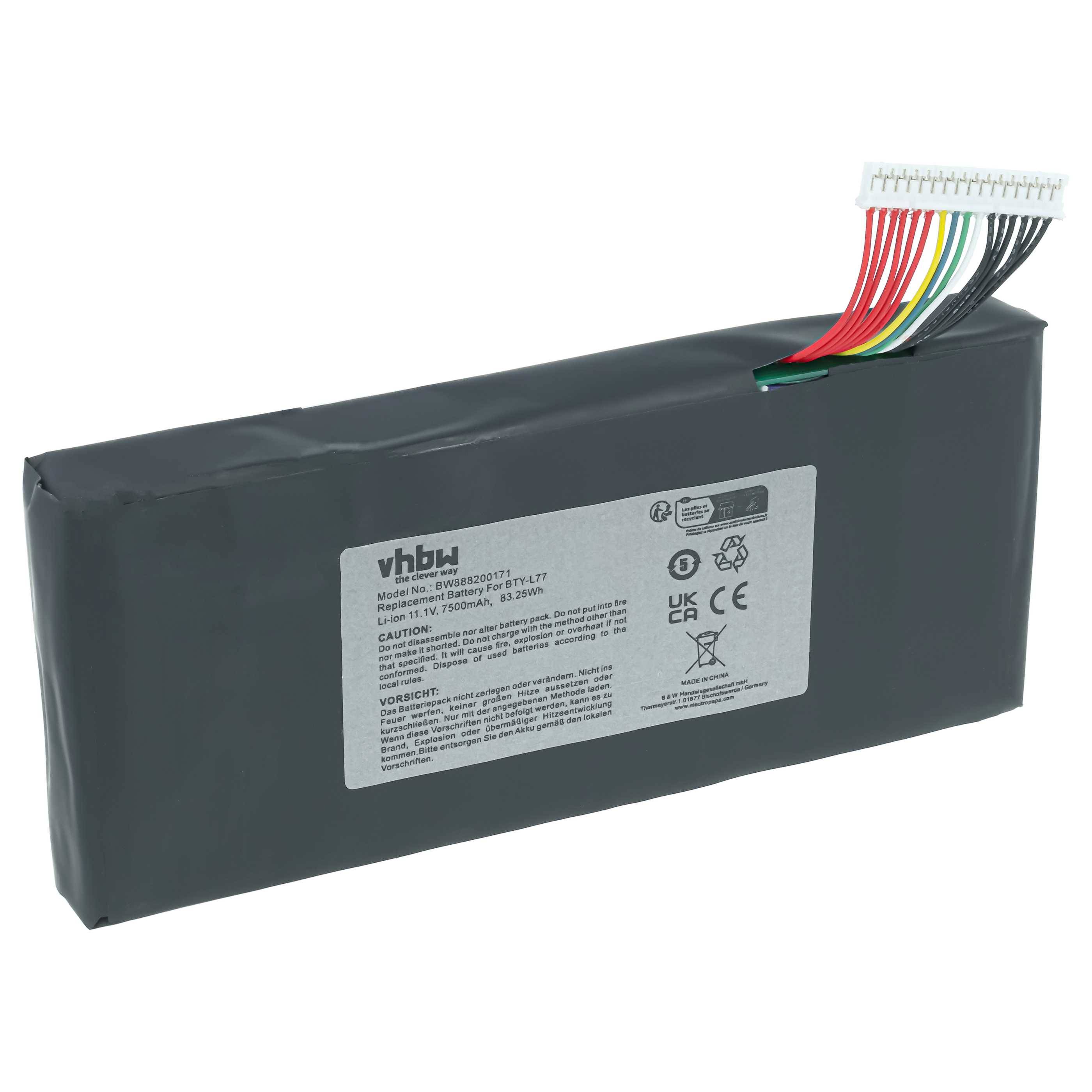 vhbw Akku kompatibel mit MSI GT72 2QE-648NL, GT72 2QE-649BE, GT72 2QE-658US, GT72 2QE-663FR Notebook (7500 mAh, 11,1 V, Li-Ion)
