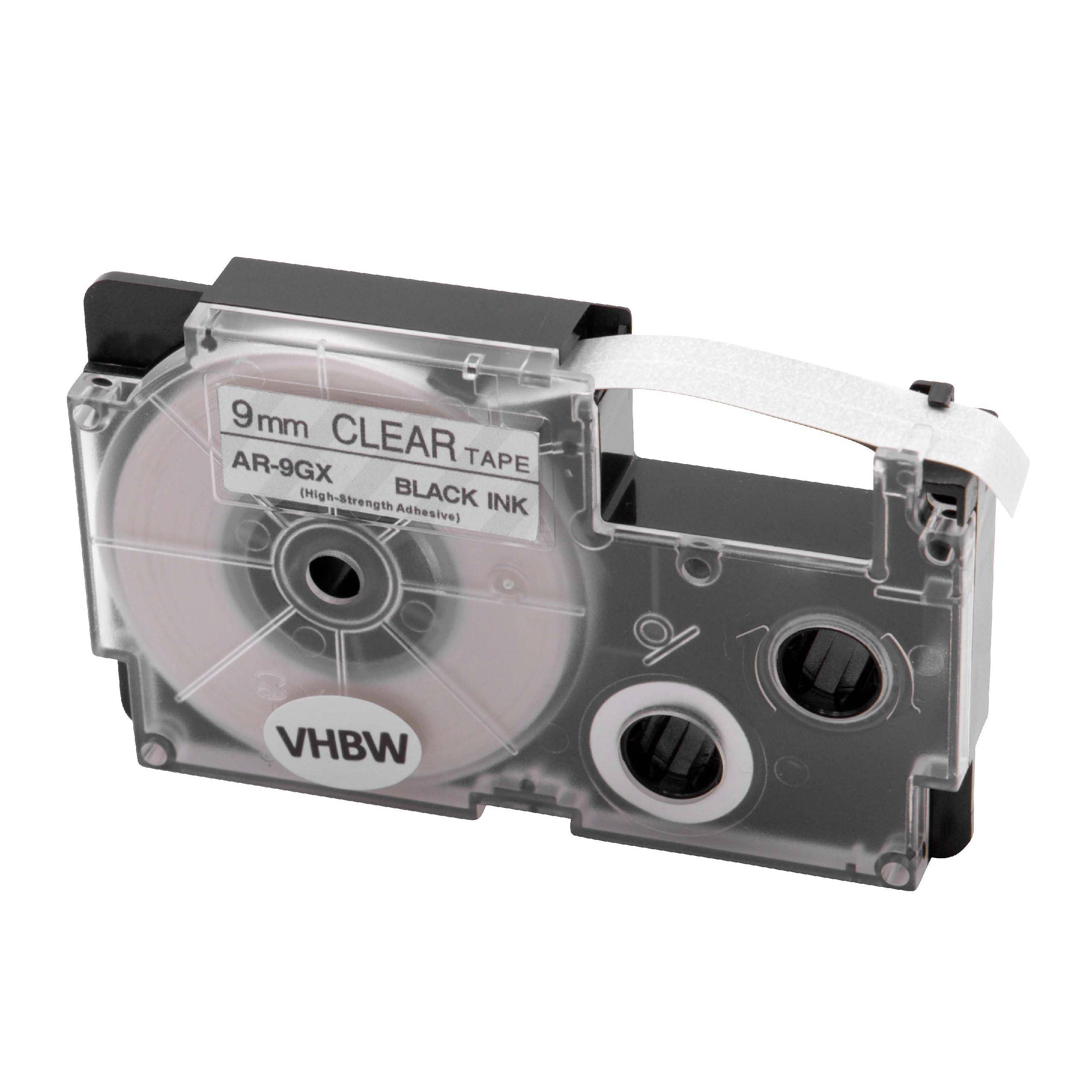 vhbw Schriftband-Kassette Ersatz für Casio XR-9GX für Etiketten-Drucker 5,5m x 9mm Schwarz auf Transparent