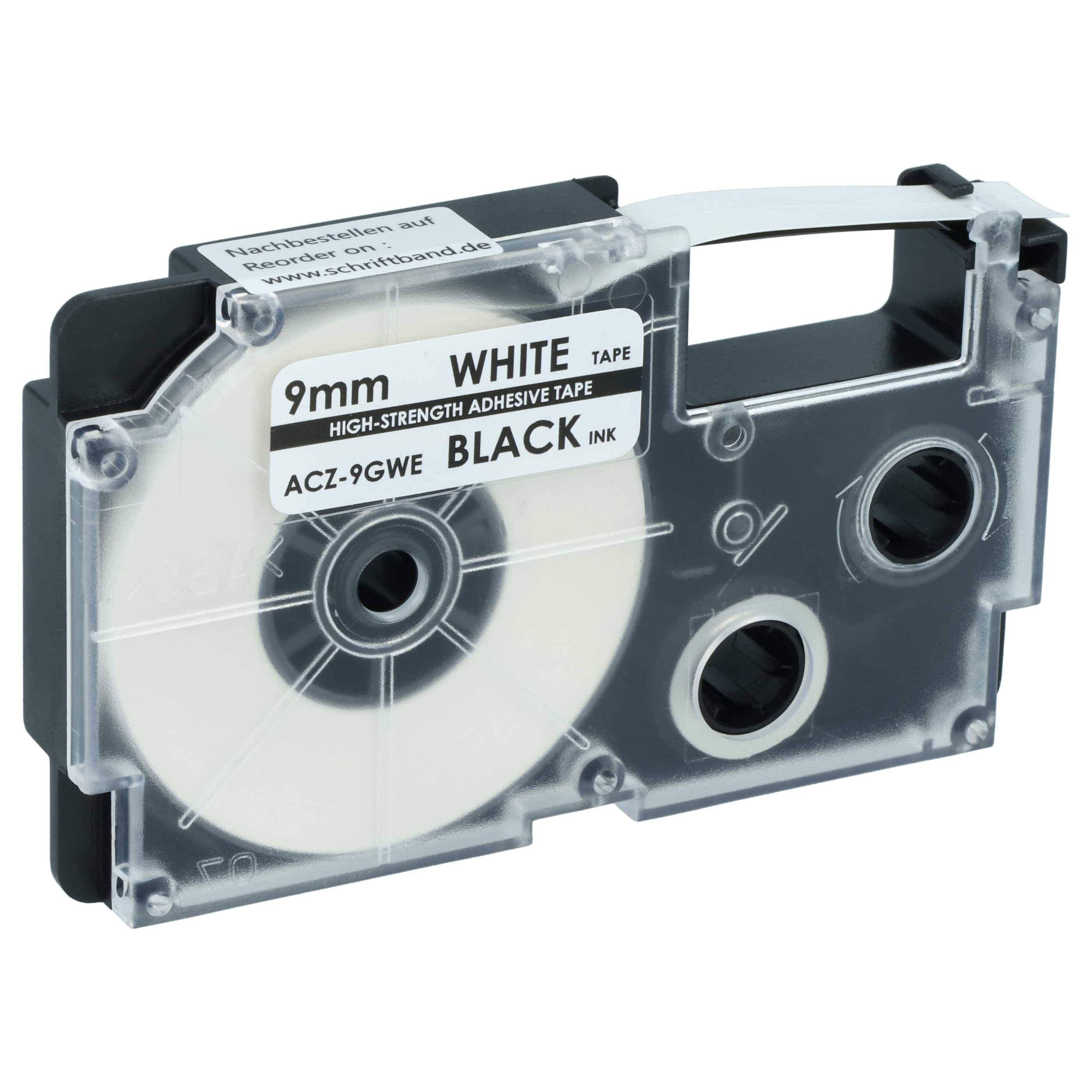 vhbw Schriftband-Kassette kompatibel mit Casio KL-2000 | KL-300, KL-70E, KL-200E, KL-60, KL-7000 Etiketten-Drucker 5,5m x 9mm Schwarz auf Weiß