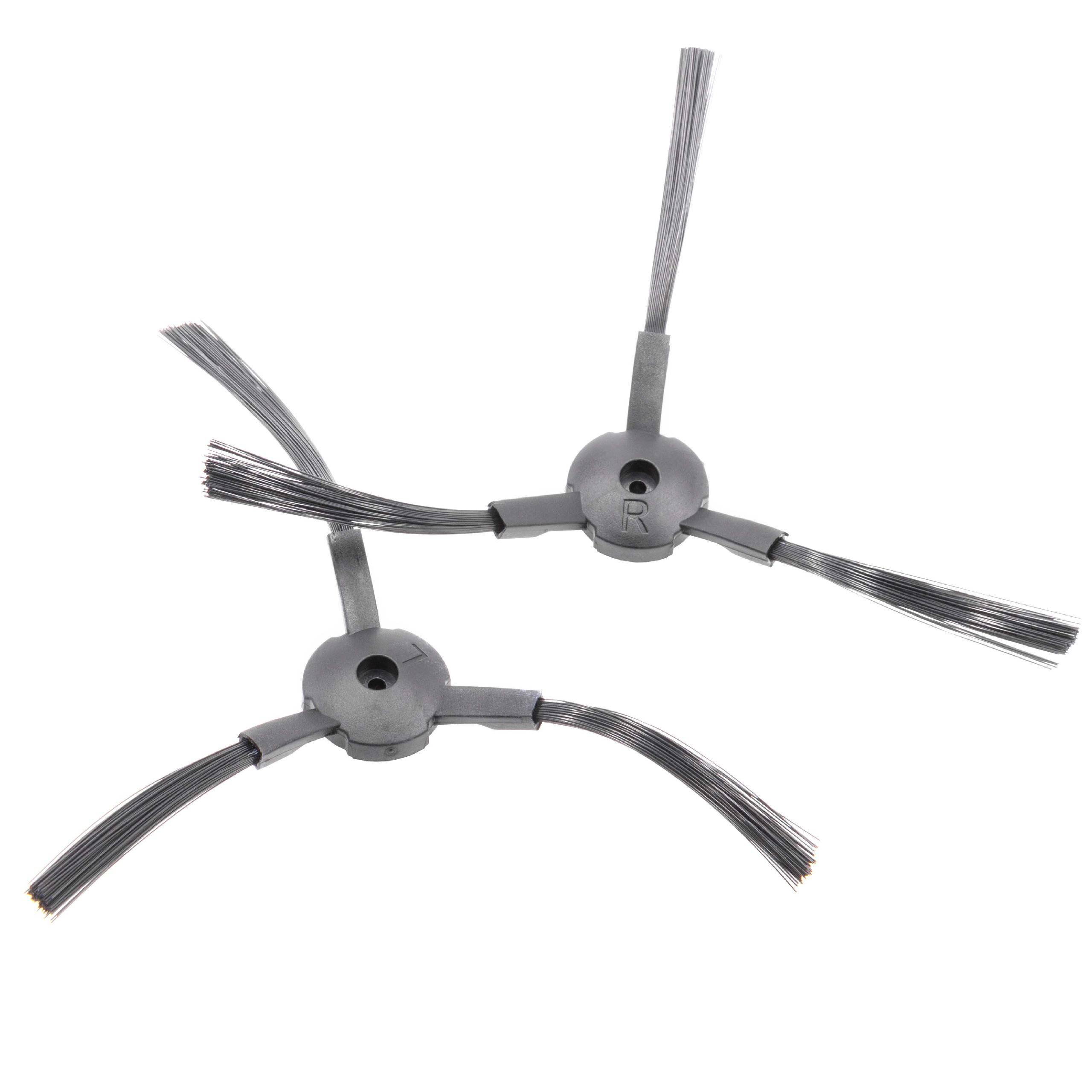 Zwei Ersatz-Seitenbürsten-Komponenten für einen Roboterstaubsauger, jeweils mit drei grauen Borsten, die an einer zentralen Nabe befestigt sind.