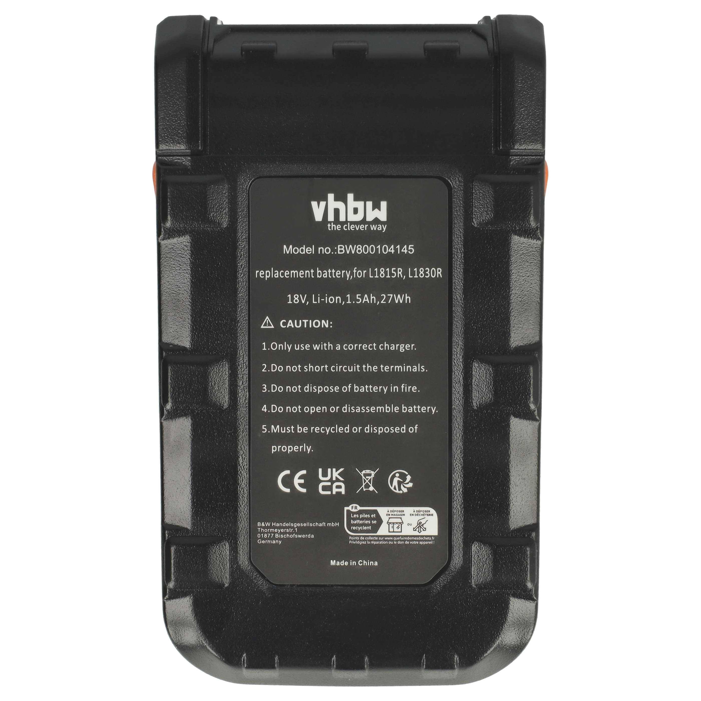 vhbw 1x Akku Ersatz für Ridgid AC840084 für Elektrowerkzeug (1500 mAh, Li-Ion, 18 V)