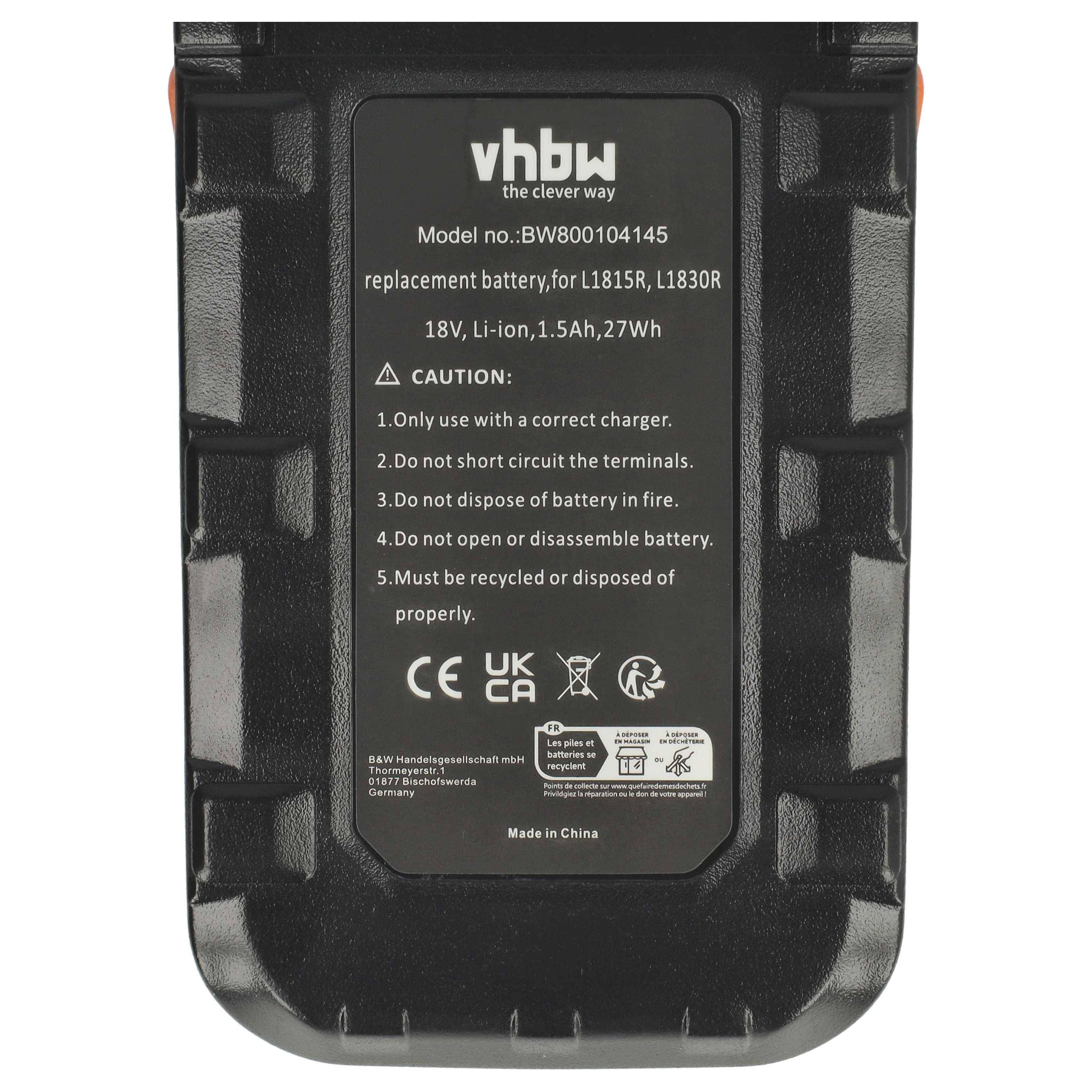 vhbw 1x Akku kompatibel mit Ridgid R840083, R840084, R840085, 130383028, 130383025, 130383001 Elektrowerkzeug (1500 mAh, Li-Ion, 18 V)