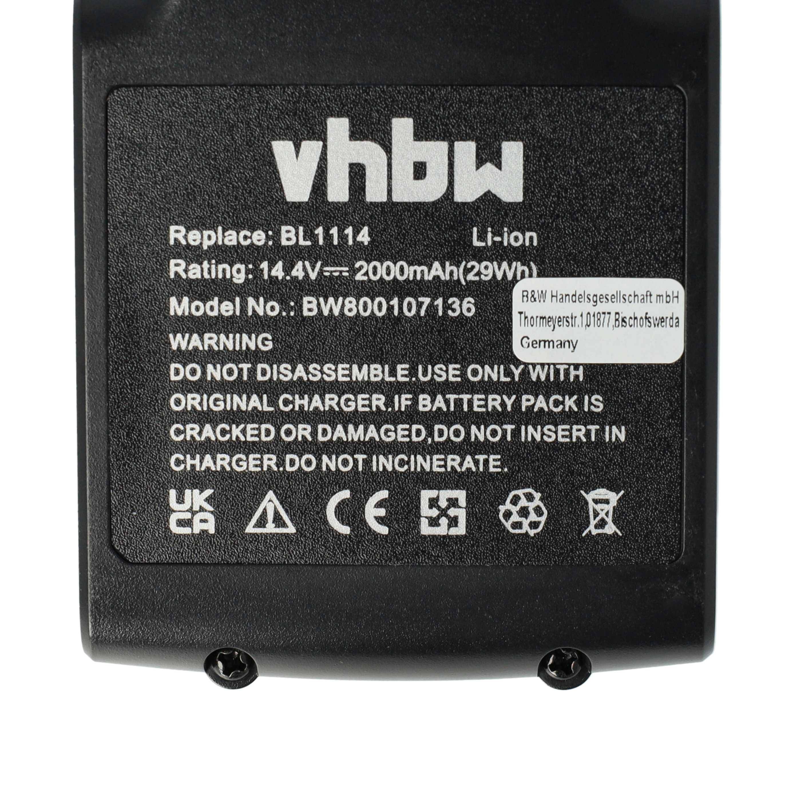 vhbw 2x Akku kompatibel mit Black & Decker SSL20SB-2, SSL20SB Werkzeug (2000 mAh, Li-Ion, 14,4 V)