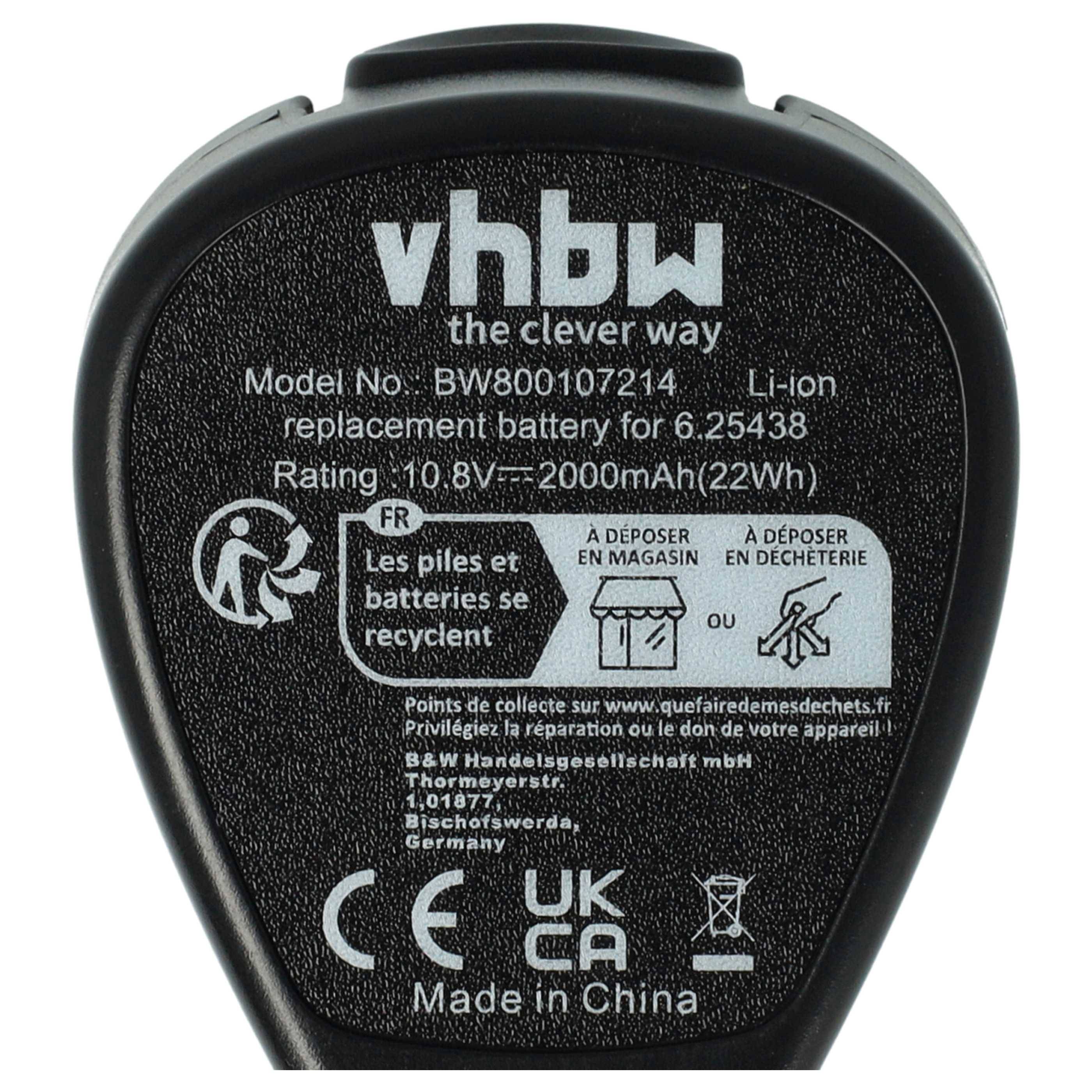 vhbw 2x Akku kompatibel mit Metabo PowerMaxx BS Quick Basic, PowerMaxx BS Pro, PowerMaxx BS Quick Werkzeug (2000 mAh, Li-Ion, 10,8 V)