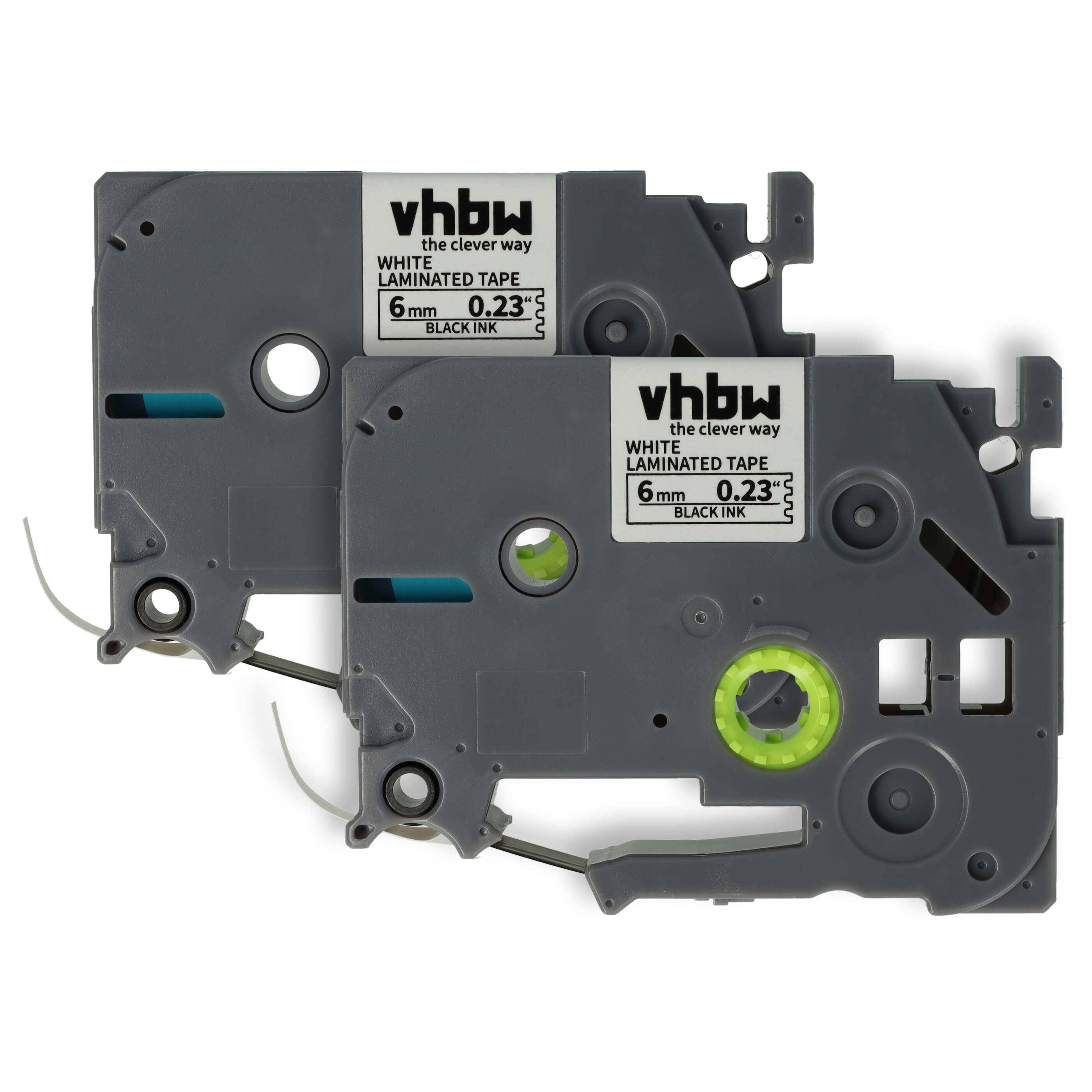 vhbw 2x Schriftband-Kassette kompatibel mit Brother PT 2480 | 2470, 2460, 2450, 2400, 340, 310, 300-Serie Etiketten-Drucker 8m x 6mm Schwarz auf