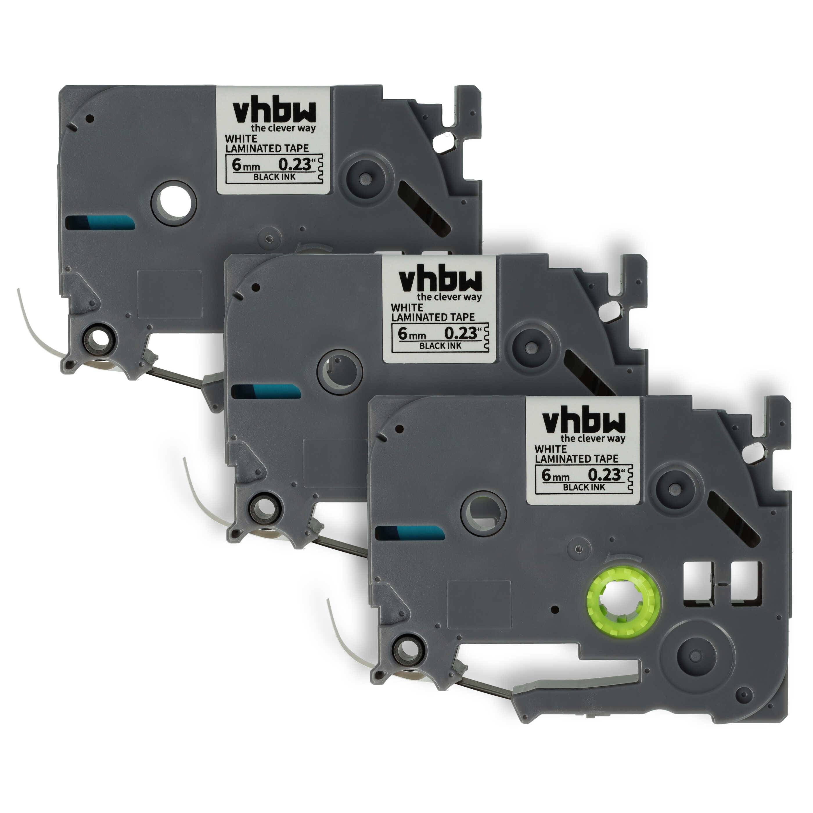 vhbw 3x Schriftband-Kassette Ersatz für Brother TZE-211, TZ-211 für Etiketten-Drucker 8m x 6mm Schwarz auf Weiß