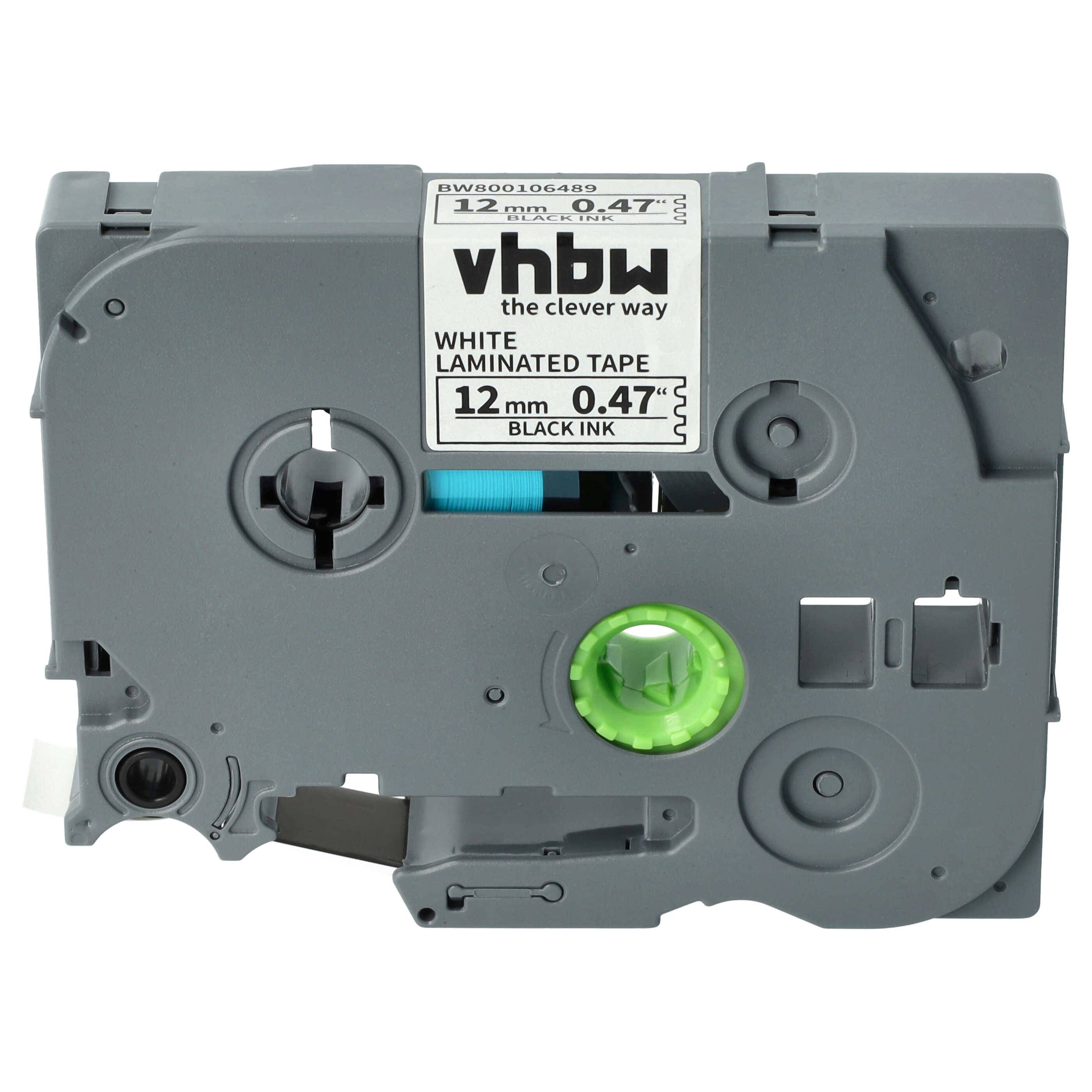 vhbw Schriftband-Kassette kompatibel mit Brother PT H101C, H101GB, H101, H101TB, H105, H100R, H105VP Etiketten-Drucker 8m x 12mm Schwarz auf Weiß
