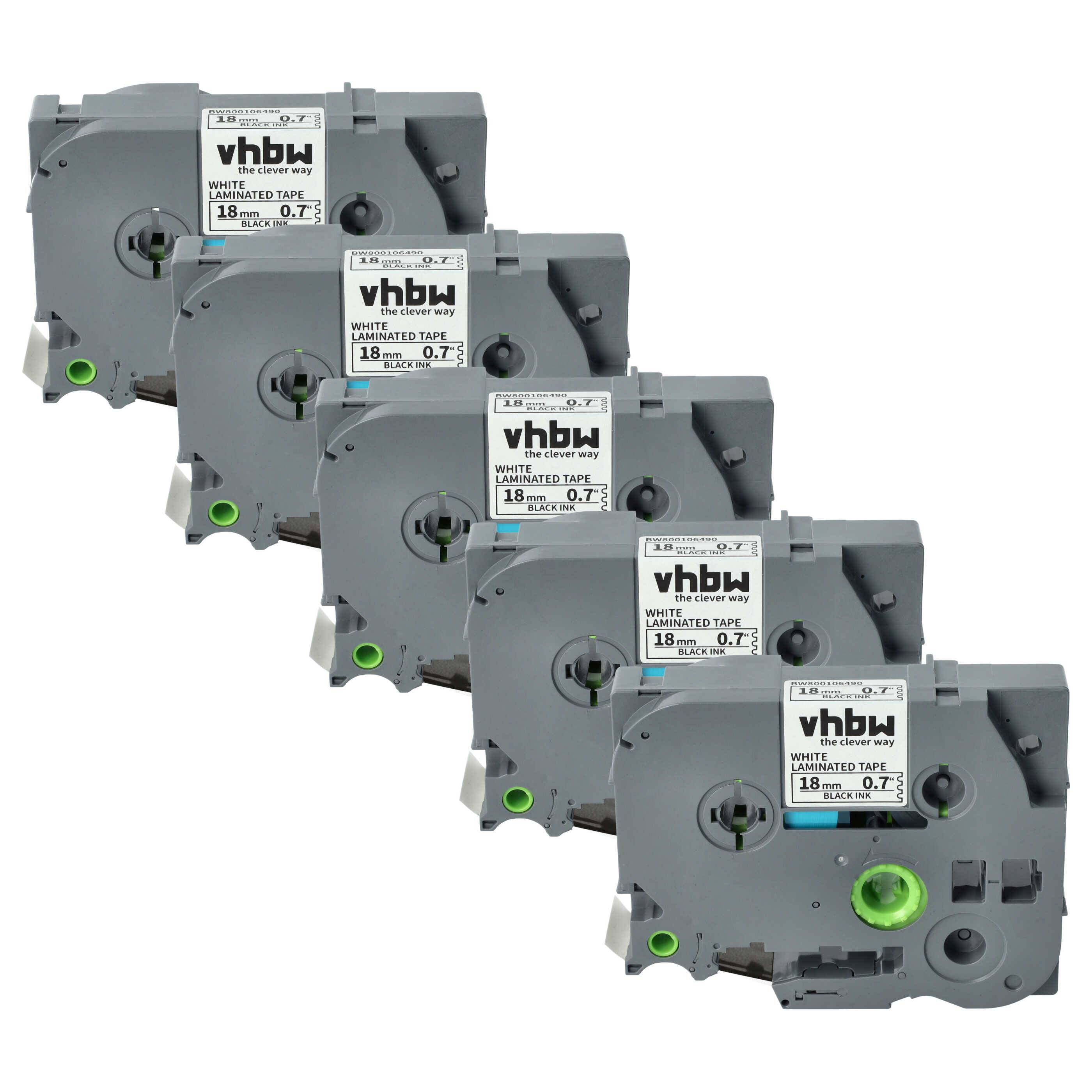 vhbw 5x Schriftband-Kassette kompatibel mit Brother PT 2400 E, 2450, 2420 PC, 2430 PC, 2450 CC, 2450 DX Etiketten-Drucker 8m x 18mm Schwarz auf Weiß