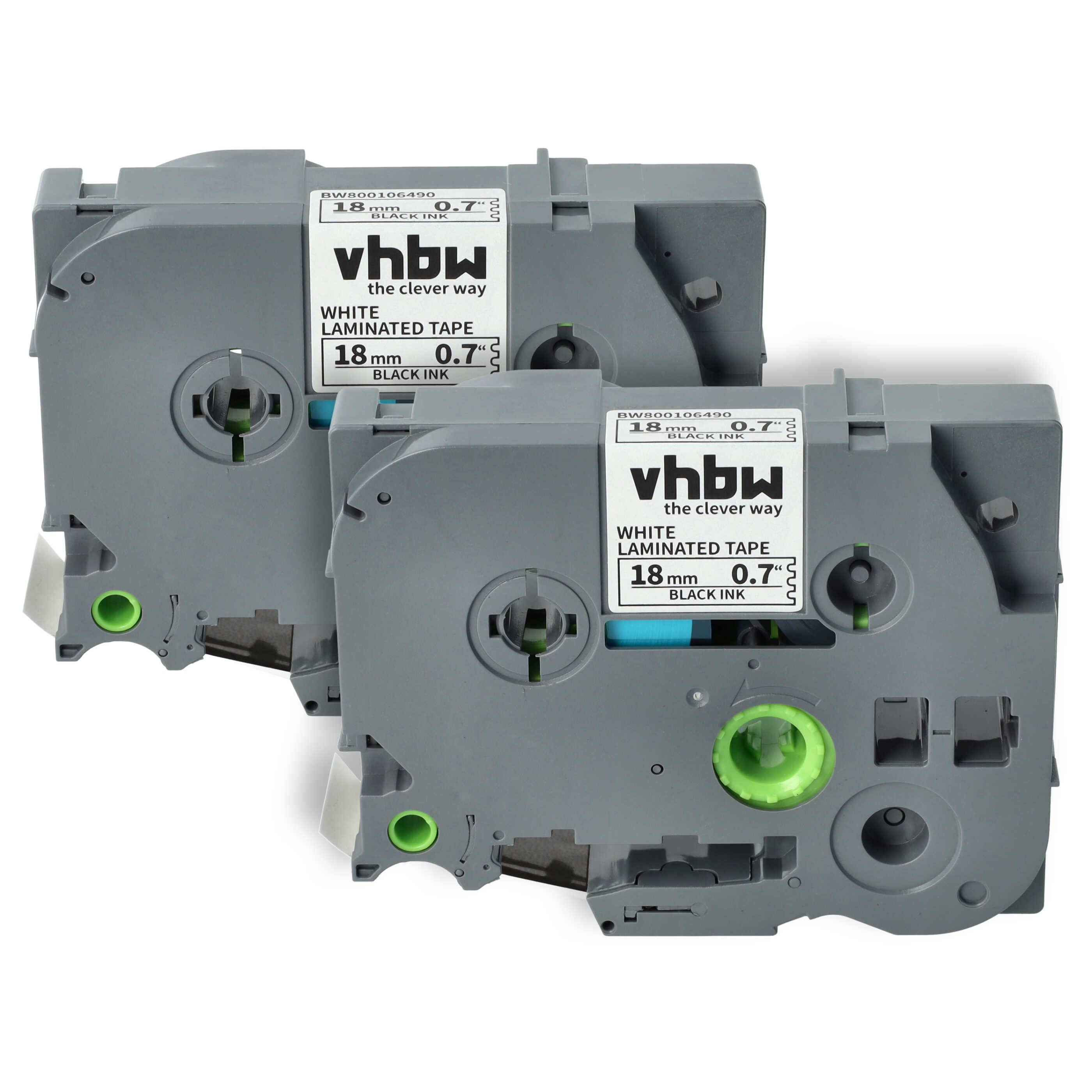 vhbw 2x Schriftband-Kassette kompatibel mit Brother PT 2400 E | 2450, 2420 PC, 2430 PC, 2450 CC, 2450 DX Etiketten-Drucker 8m x 18mm Schwarz auf