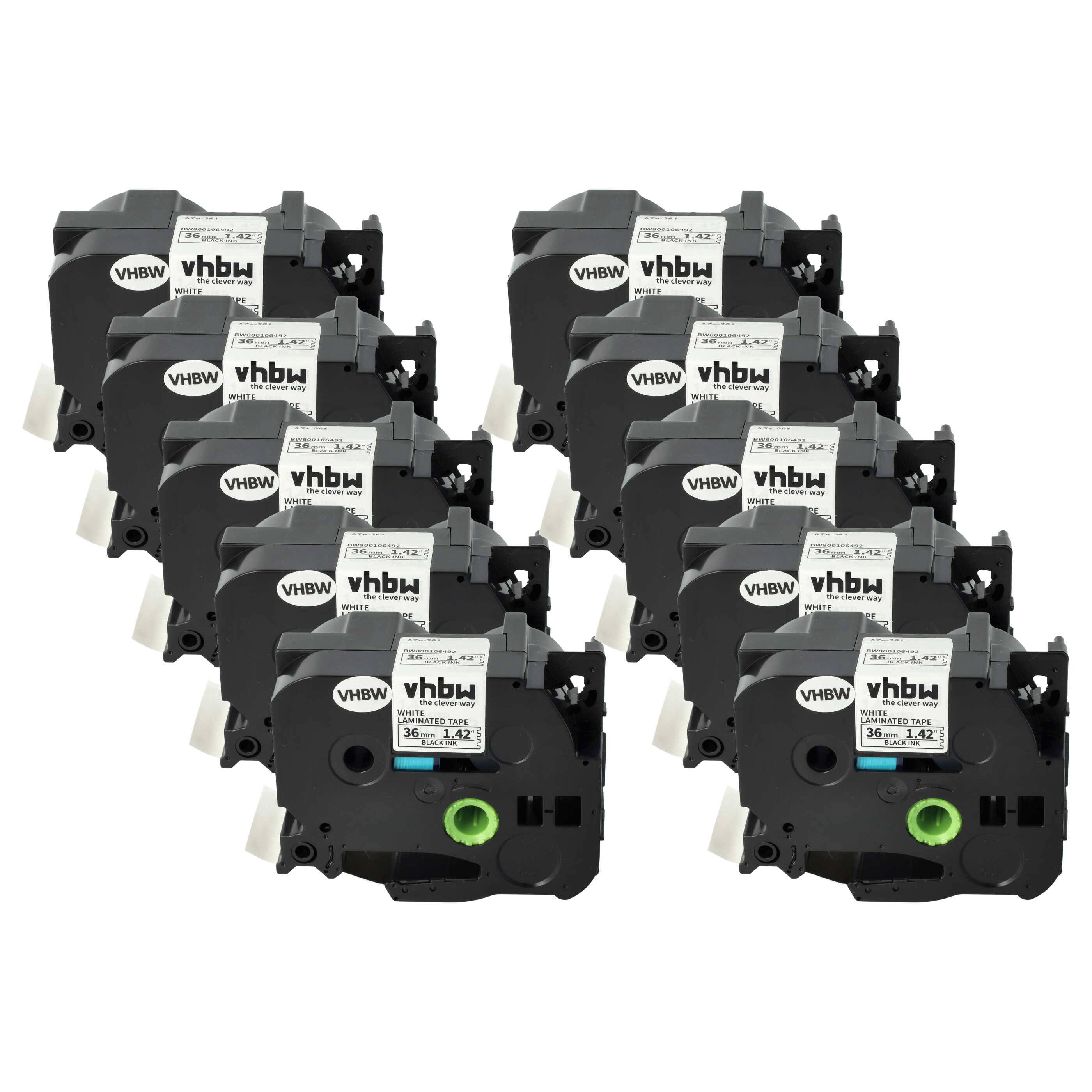 vhbw 10x Schriftband-Kassette kompatibel mit Brother P-Touch 9600, 9800PCN, 9500pc, 9700PC Etiketten-Drucker 8m x 36mm Schwarz auf Weiß
