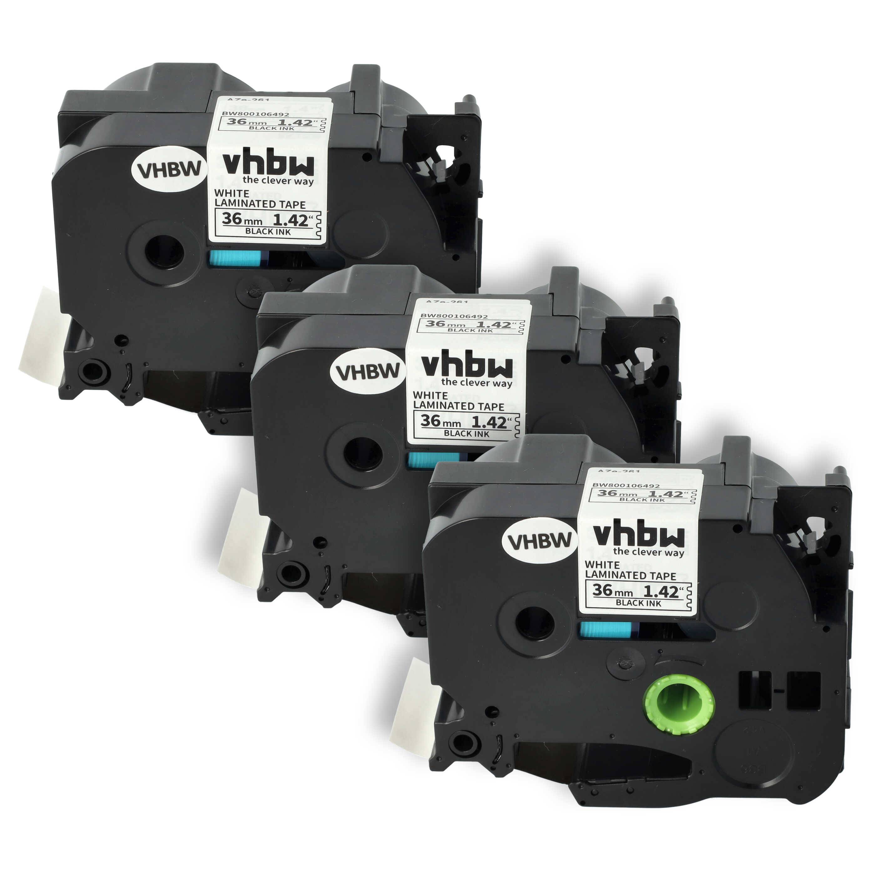 vhbw 3x Schriftband-Kassette kompatibel mit Brother P-Touch 550A, 9200, 9500, 9200DX, 550, 9200PC, 3600 Etiketten-Drucker 8m x 36mm Schwarz auf Weiß