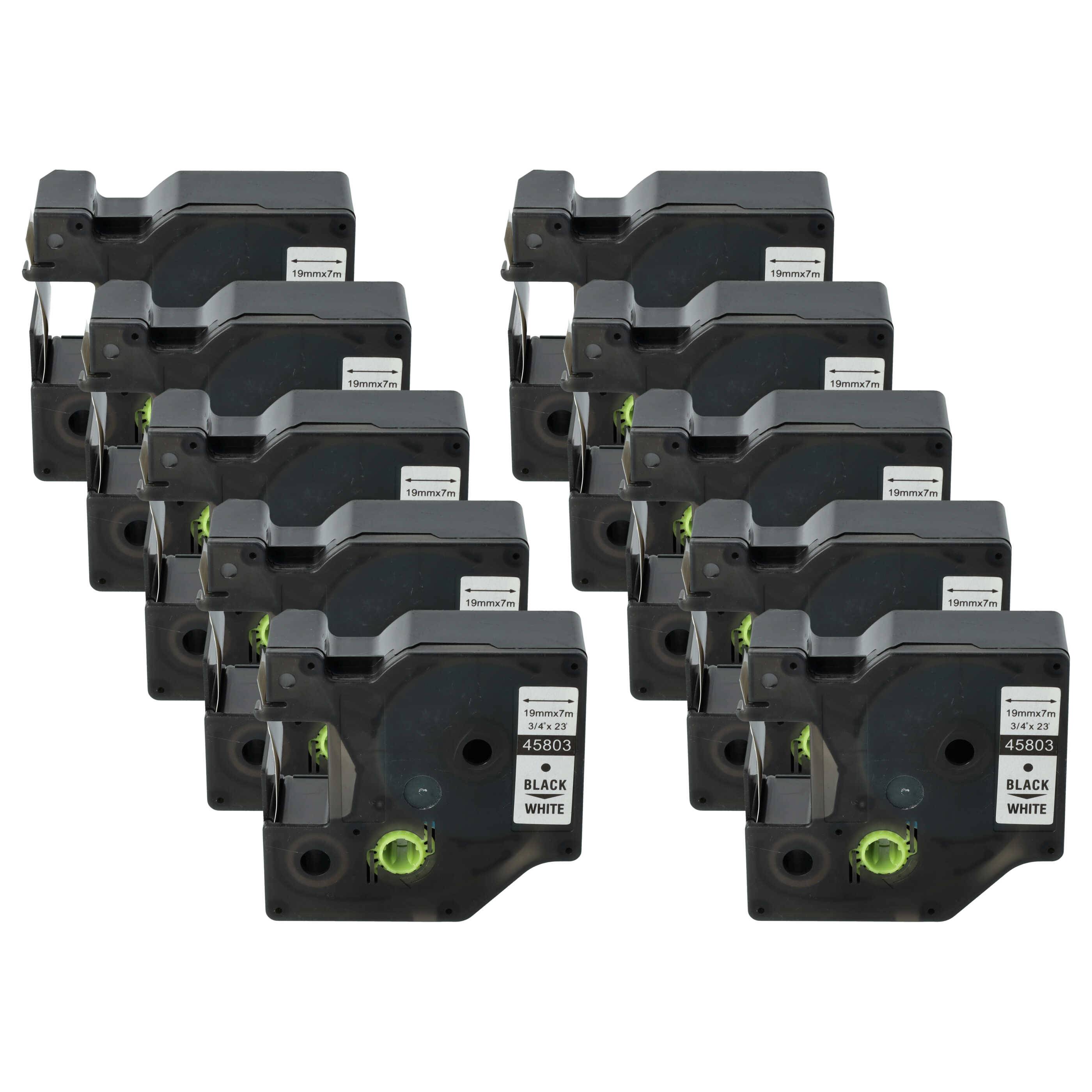 Neun schwarze Etikettierband-Kartuschen in drei Reihen angeordnet.