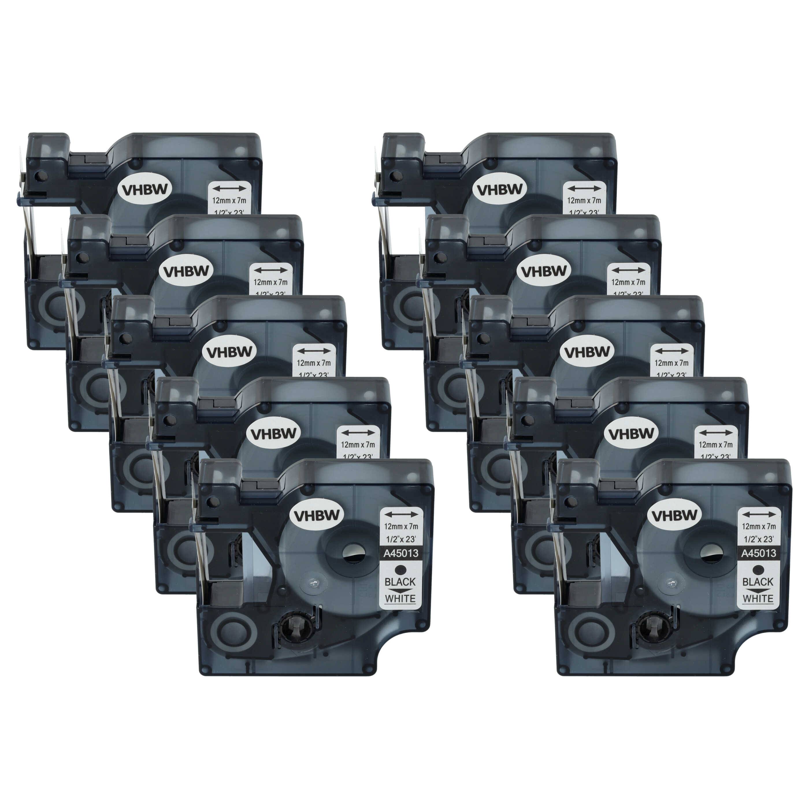 vhbw 10x Schriftband-Kassette kompatibel mit Dymo LabelManager 450D, 500TS, 500, PC II Etiketten-Drucker 7m x 12mm Schwarz auf Weiß