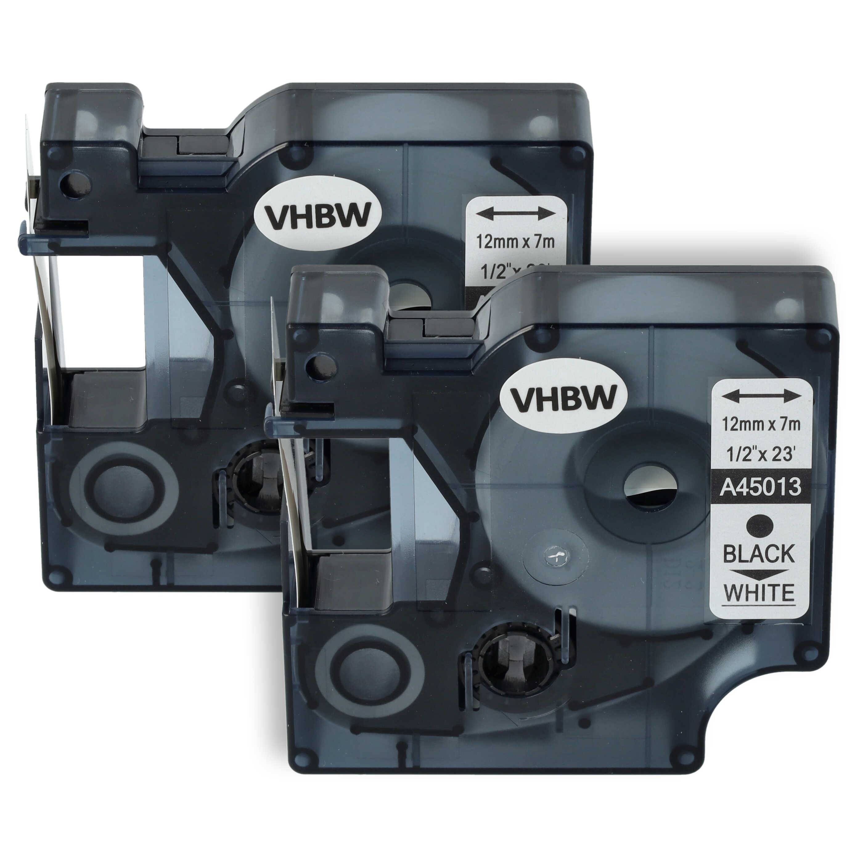 vhbw 2x Schriftband-Kassette kompatibel mit Dymo LabelMaker PC2, PC Etiketten-Drucker 7m x 12mm Schwarz auf Weiß