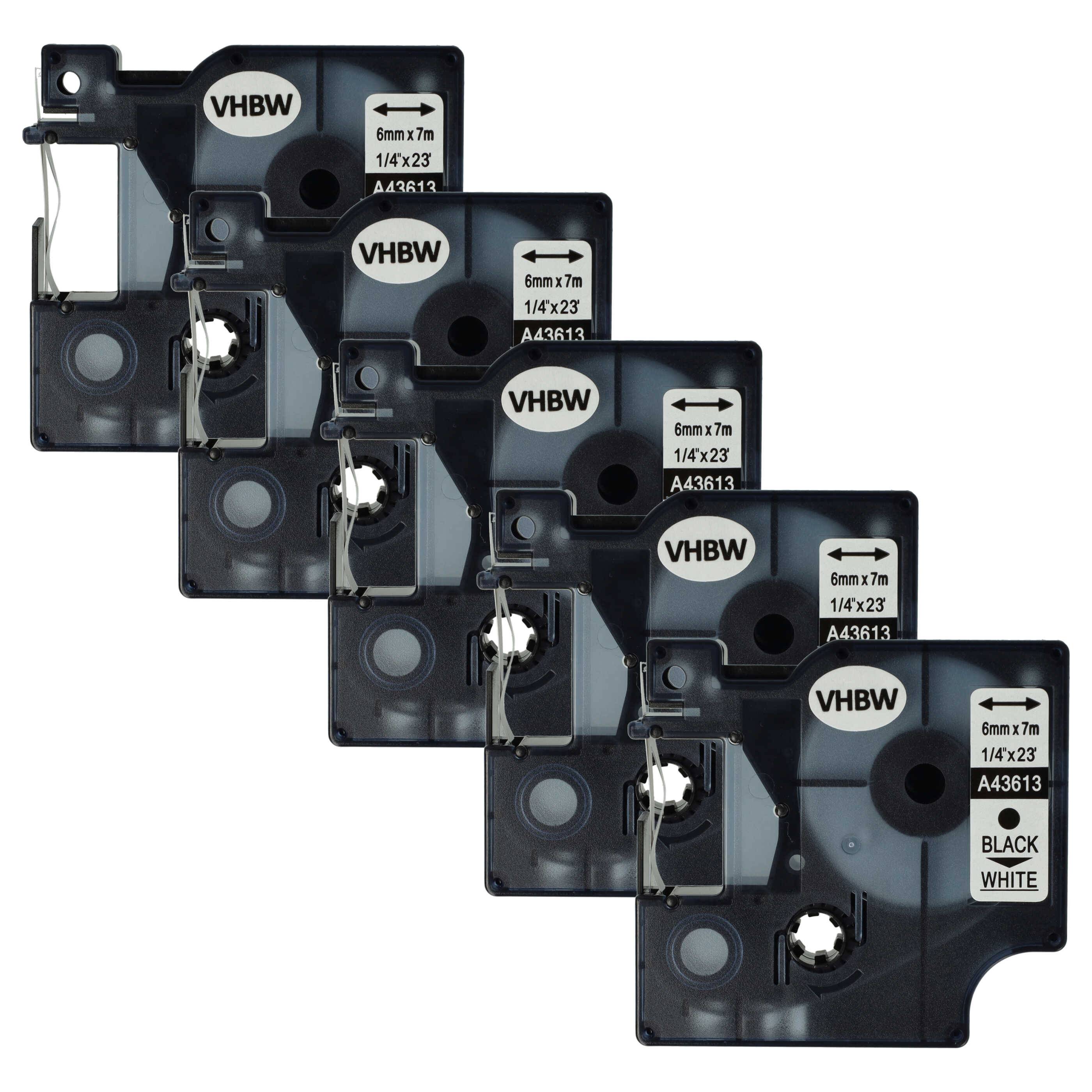 vhbw 5x Schriftband-Kassette kompatibel mit Dymo LabelWriter Duo 400, Duo, Duo 450 Etiketten-Drucker 7m x 6mm Schwarz auf Weiß