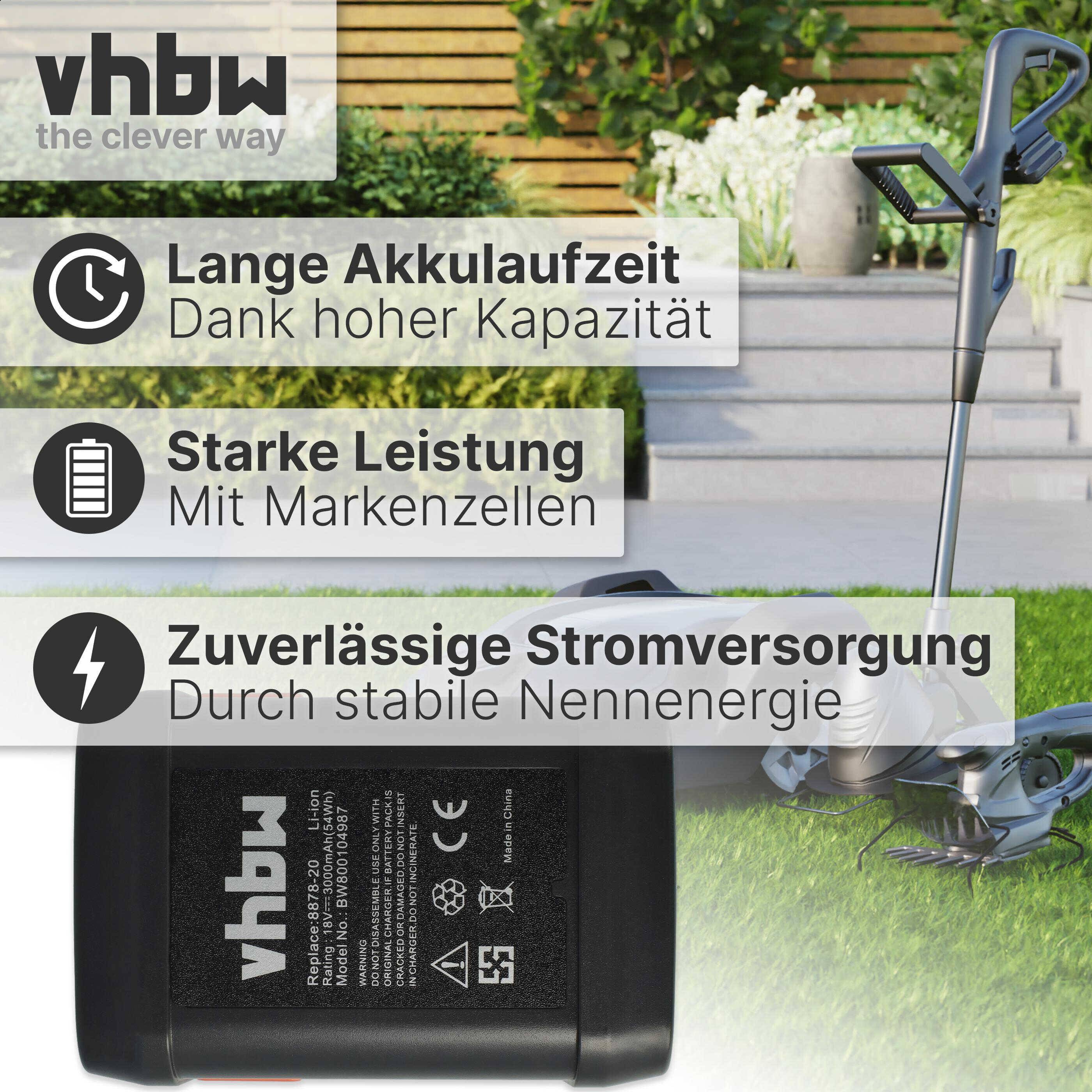 vhbw Akku kompatibel mit Gardena CST 2018-Li (8865-20), EasyCut 42 Accu (8870-20) Grasschere, Strauchschere (3000mAh 18V Li-Ion)