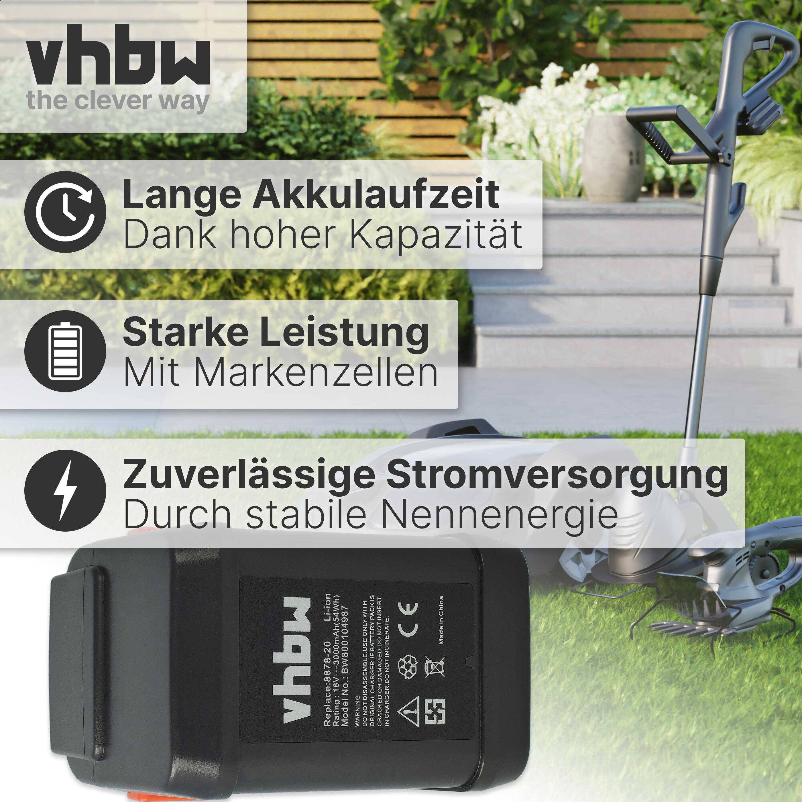 vhbw 3x Akku kompatibel mit Gardena EasyCut Li-18/50 (8877-20), EasyCut 50-Li (8873-20) Grasschere, Strauchschere (3000mAh 18V Li-Ion)