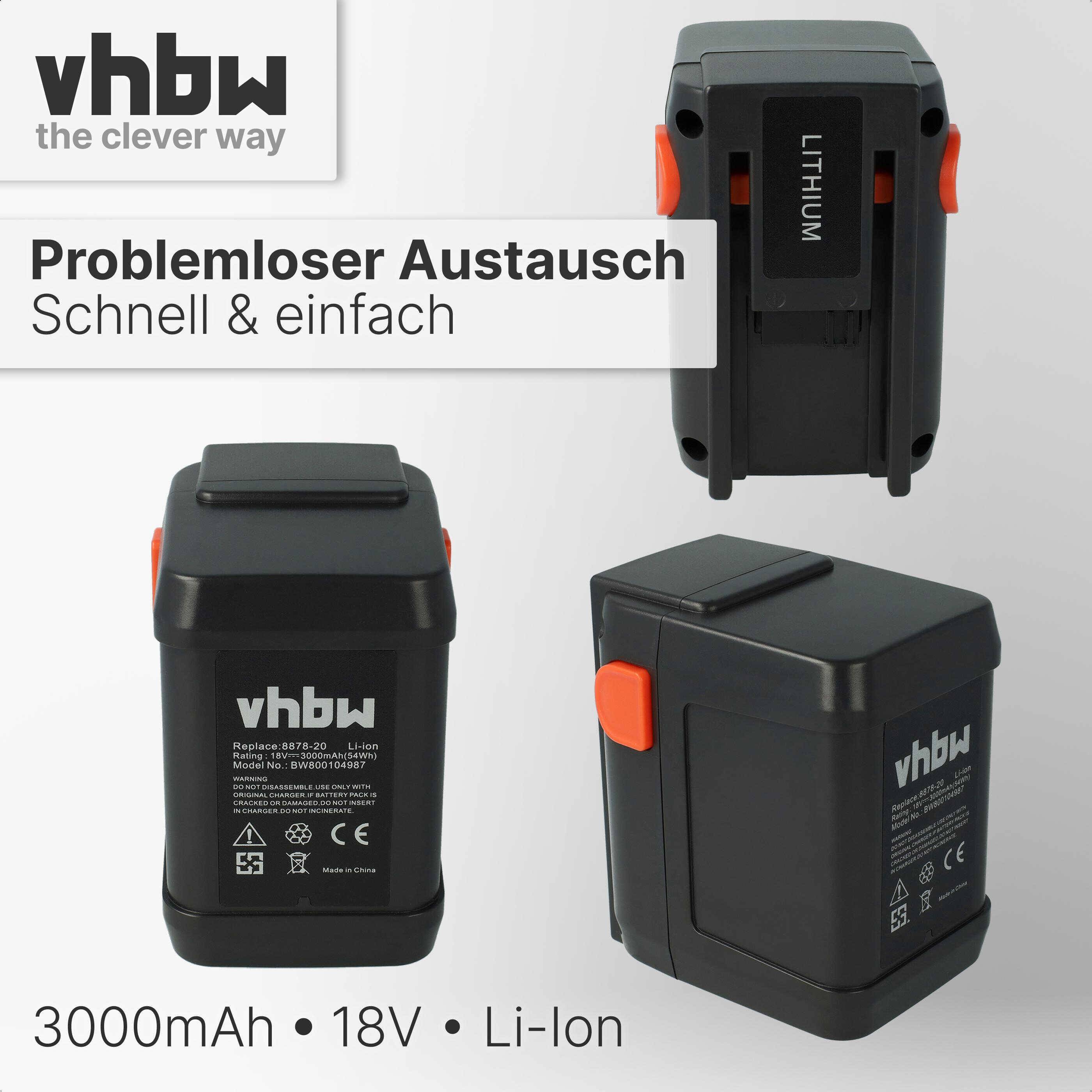 vhbw 2x Akku kompatibel mit Gardena EasyCut Li-18/50 (8877-20), EasyCut 50-Li (8873-20) Grasschere, Strauchschere (3000mAh 18V Li-Ion)