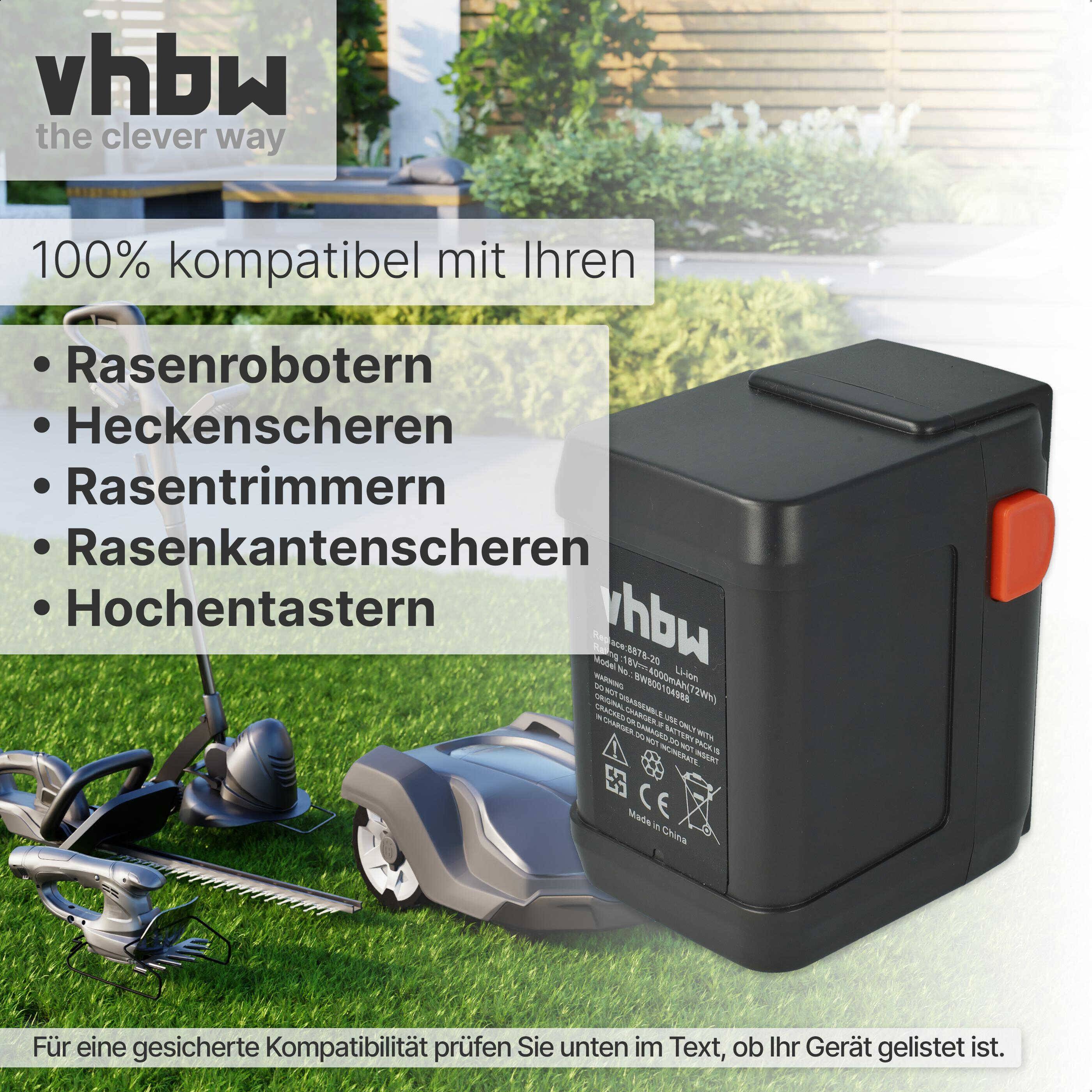 vhbw Li-Ion Akku 4000mAh (18V) kompatibel mit Werkzeuge Gardena HighCut 48-Li, 8882 Ersatz für 8835-U, 8835-20, 8839, 8839-20.