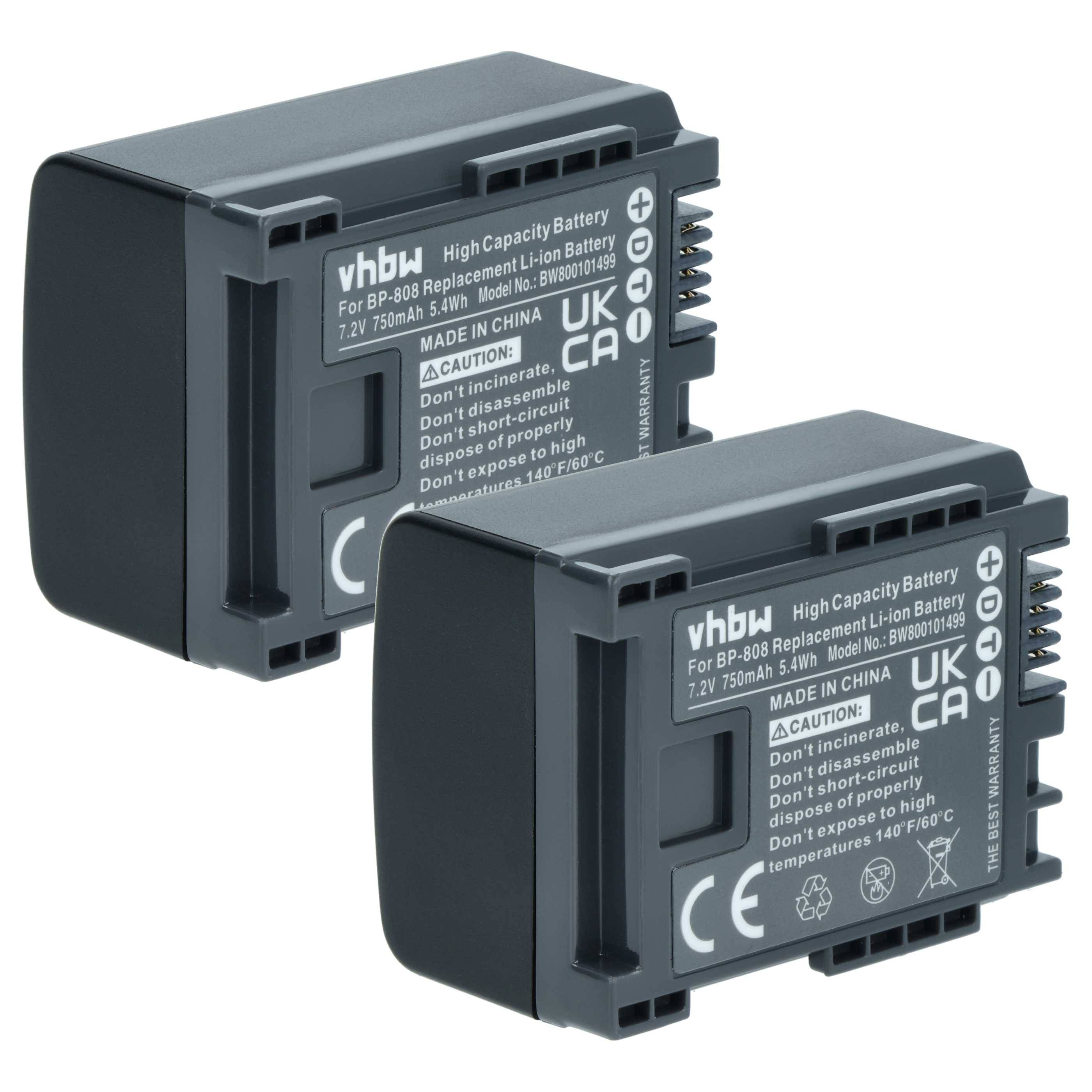 vhbw 2x Akku kompatibel mit Canon Legria FS100, FS10, FS19, FS11, FS20 Videokamera Camcorder (750 mAh, 7,2 V, Li-Ion) + Infochip