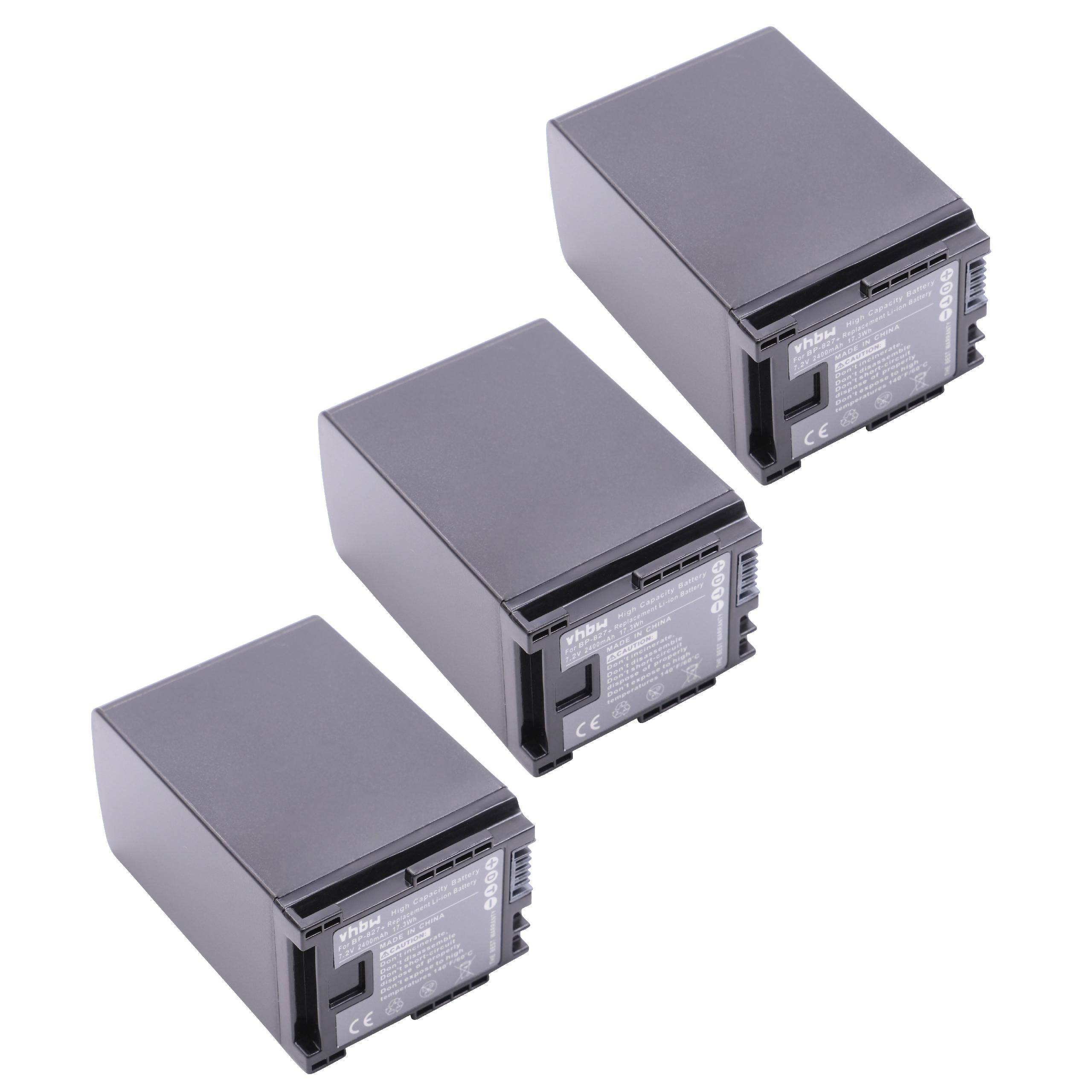 vhbw 3x Akku kompatibel mit Canon Legria HF S100, HF S10, HF S10 HD Videokamera Camcorder (2400 mAh, 7,2 V, Li-Ion) + Infochip - Ersatz für BP-827