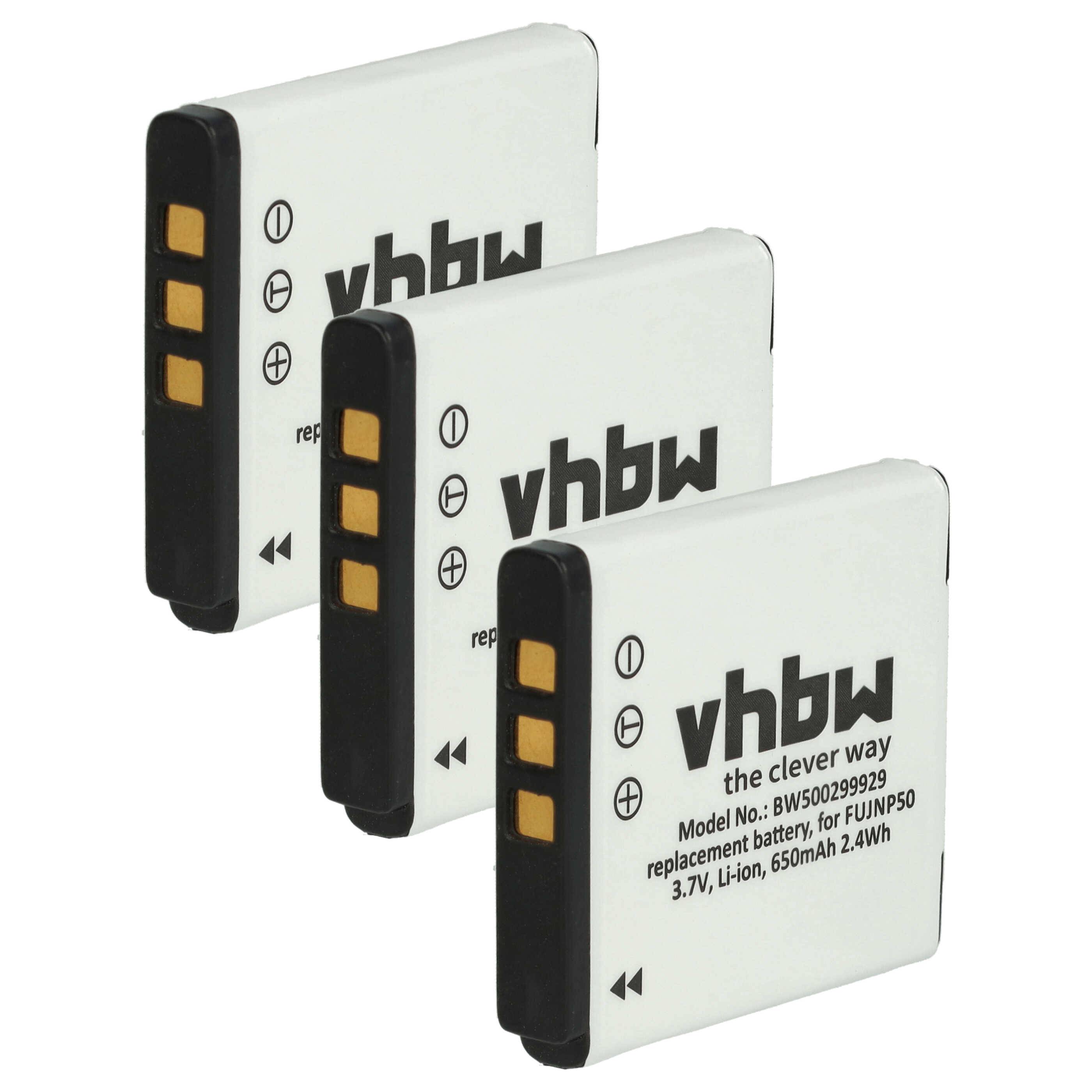 vhbw 3x Akku kompatibel mit Kodak Pocket-Camcorder Playsport Waterproof, Zi8, Zi19 Kamera (650 mAh, 3,6 V, Li-Ion)