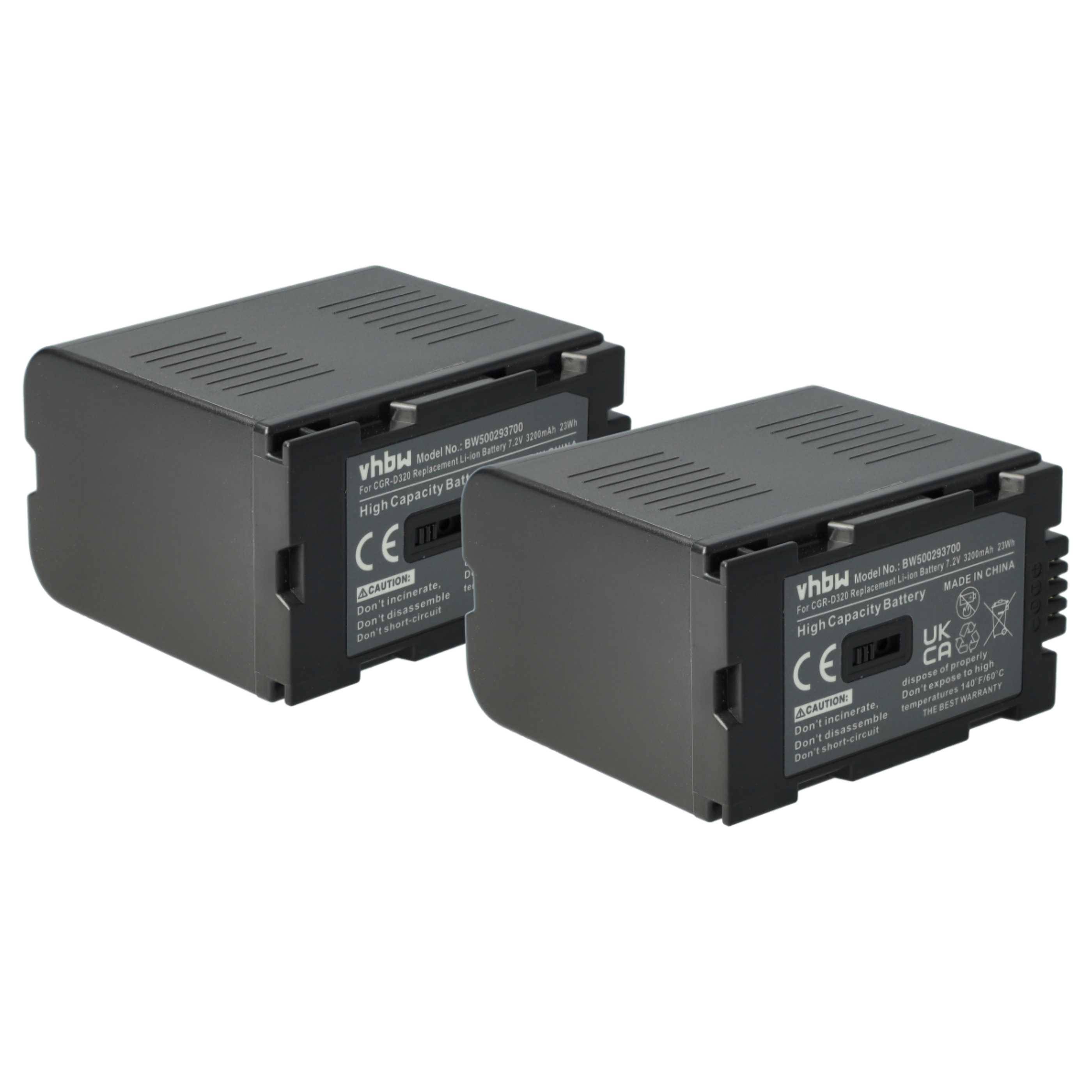 vhbw 2x Akku Ersatz für Panasonic VSB0418, VW-VBD20, VW-VBD25 für Videokamera Camcorder (3200 mAh, 7,2 V, Li-Ion)