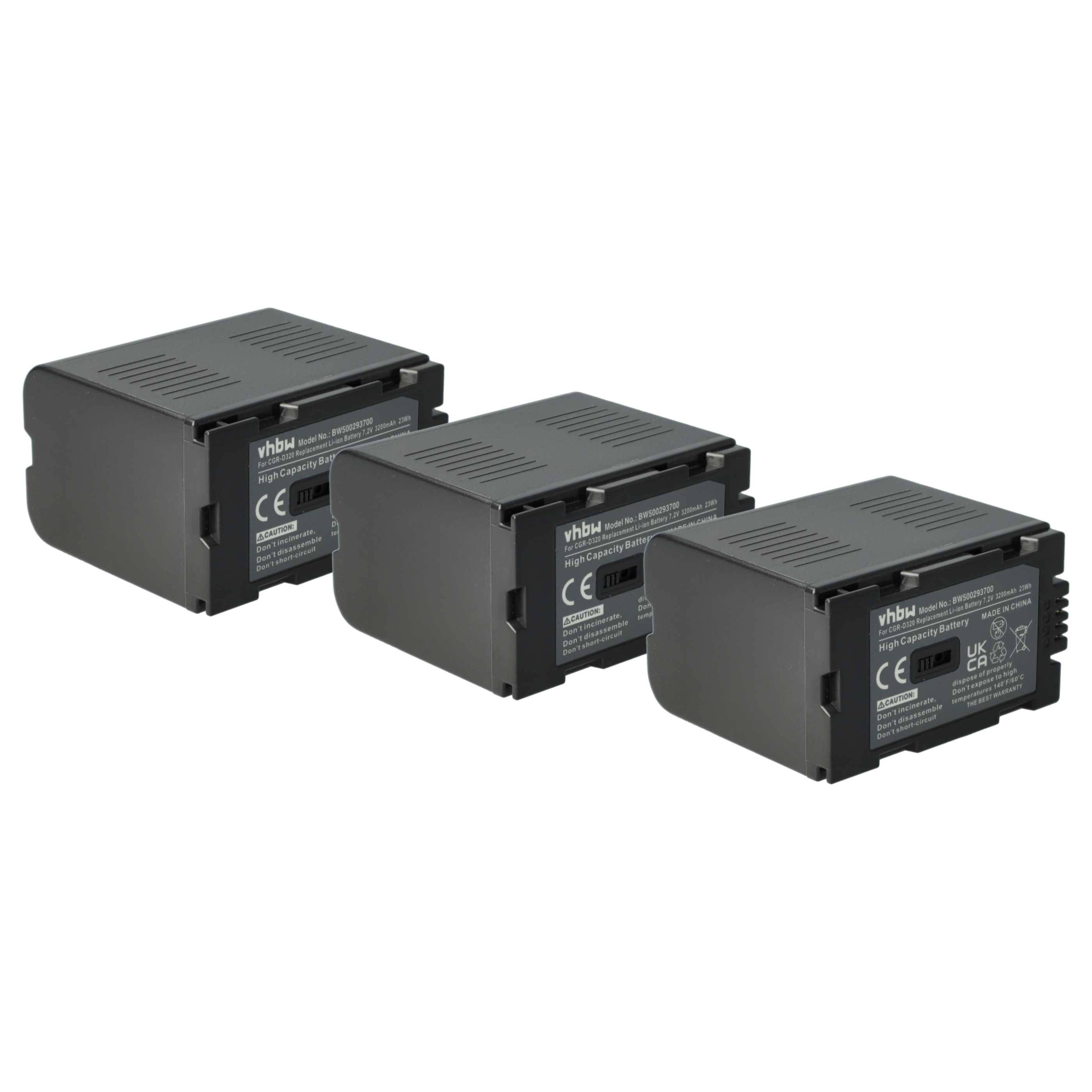 vhbw 3x Akku kompatibel mit Hitachi PV-DV100K, PV-DV200K, PV-DV200, PV-DV400K, PV-DV400, PV-DV600 Videokamera Camcorder (3200 mAh, 7,2 V, Li-Ion)