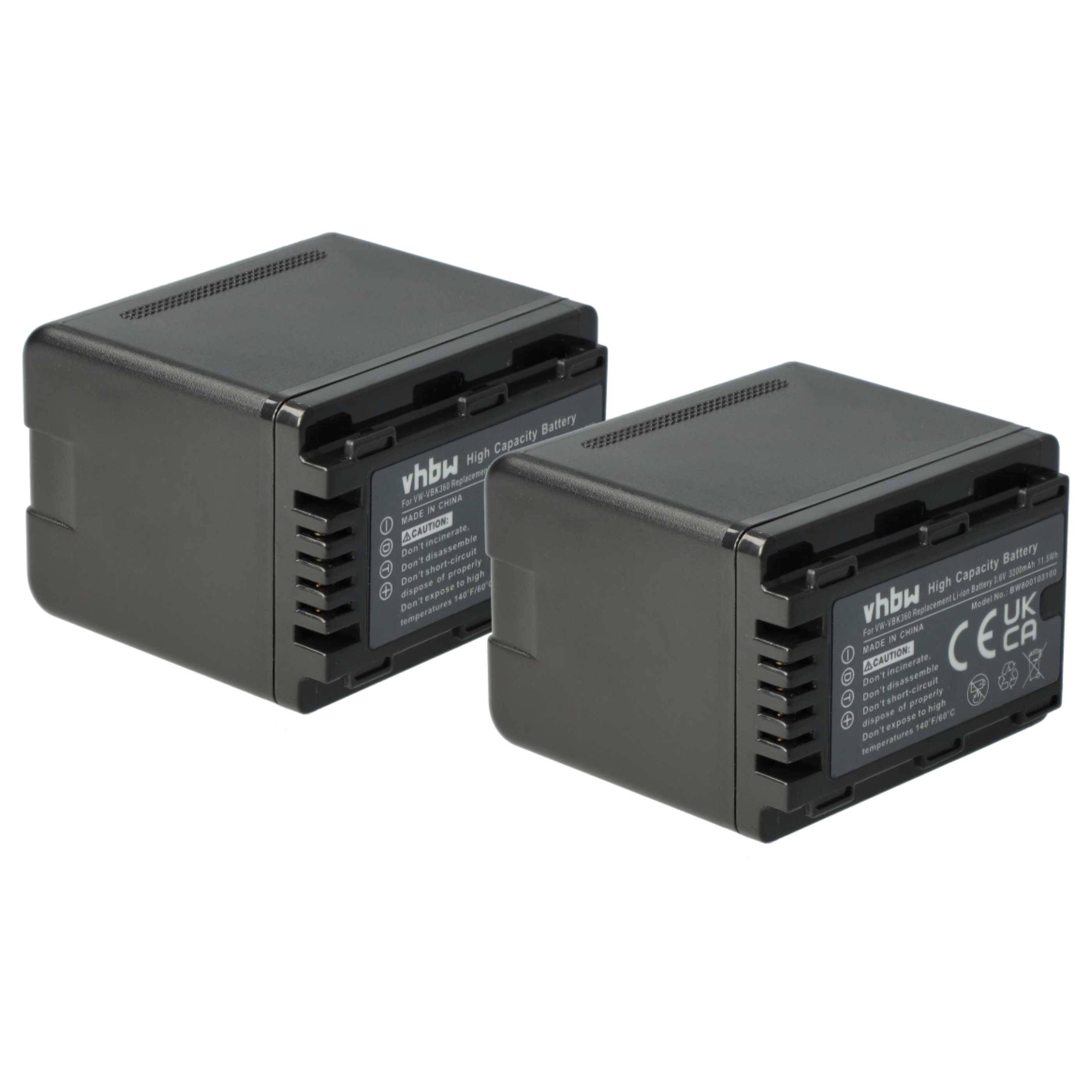 vhbw 2x Akku kompatibel mit Panasonic HDC-TM80, HDC-TM60, HDC-SDX1EG-H Videokamera Camcorder (3200 mAh, 3,6 V, Li-Ion) + Infochip