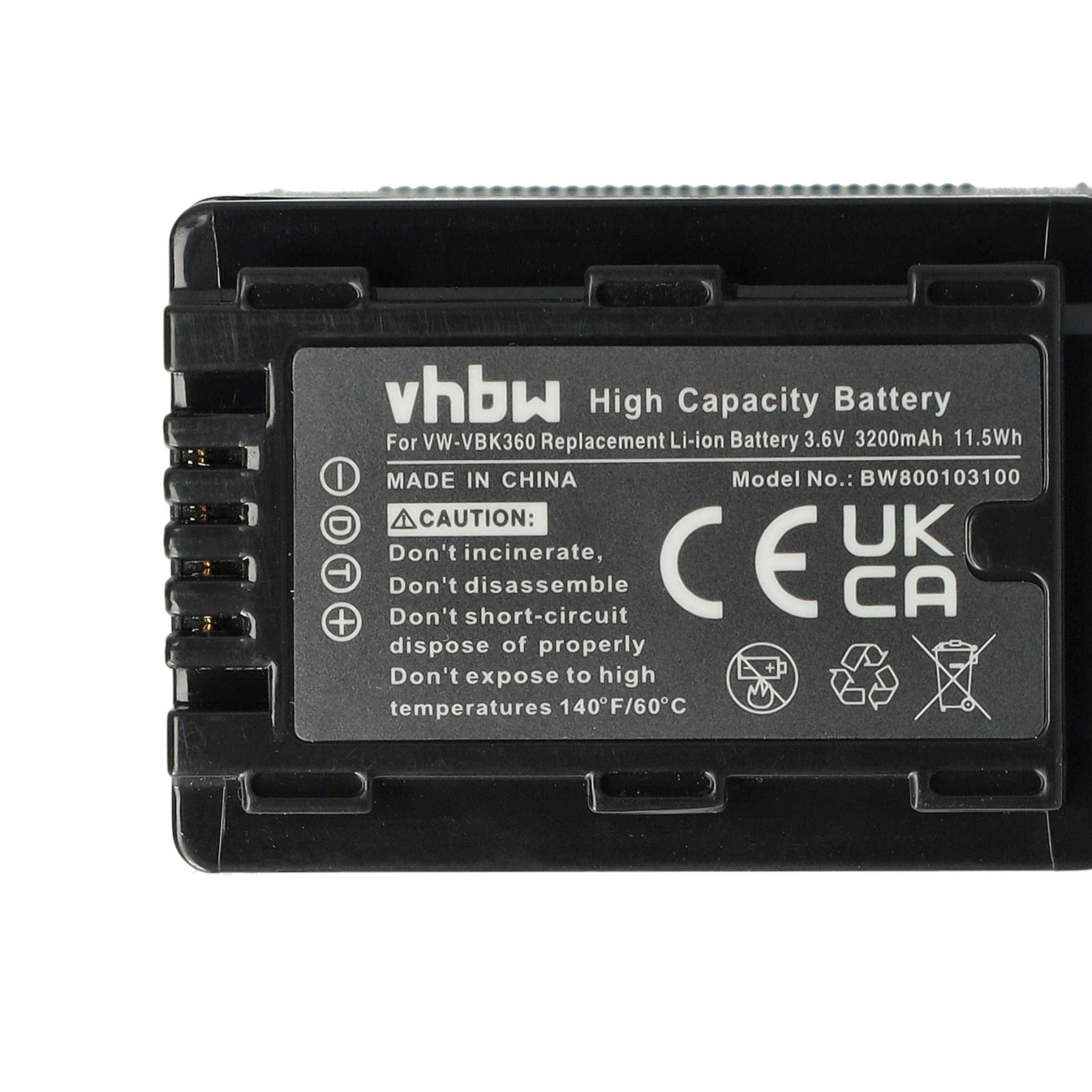 vhbw 2x Akku kompatibel mit Panasonic HDC-SD80EG-K, HDC-SD90 Videokamera Camcorder (3200 mAh, 3,6 V, Li-Ion) + Infochip