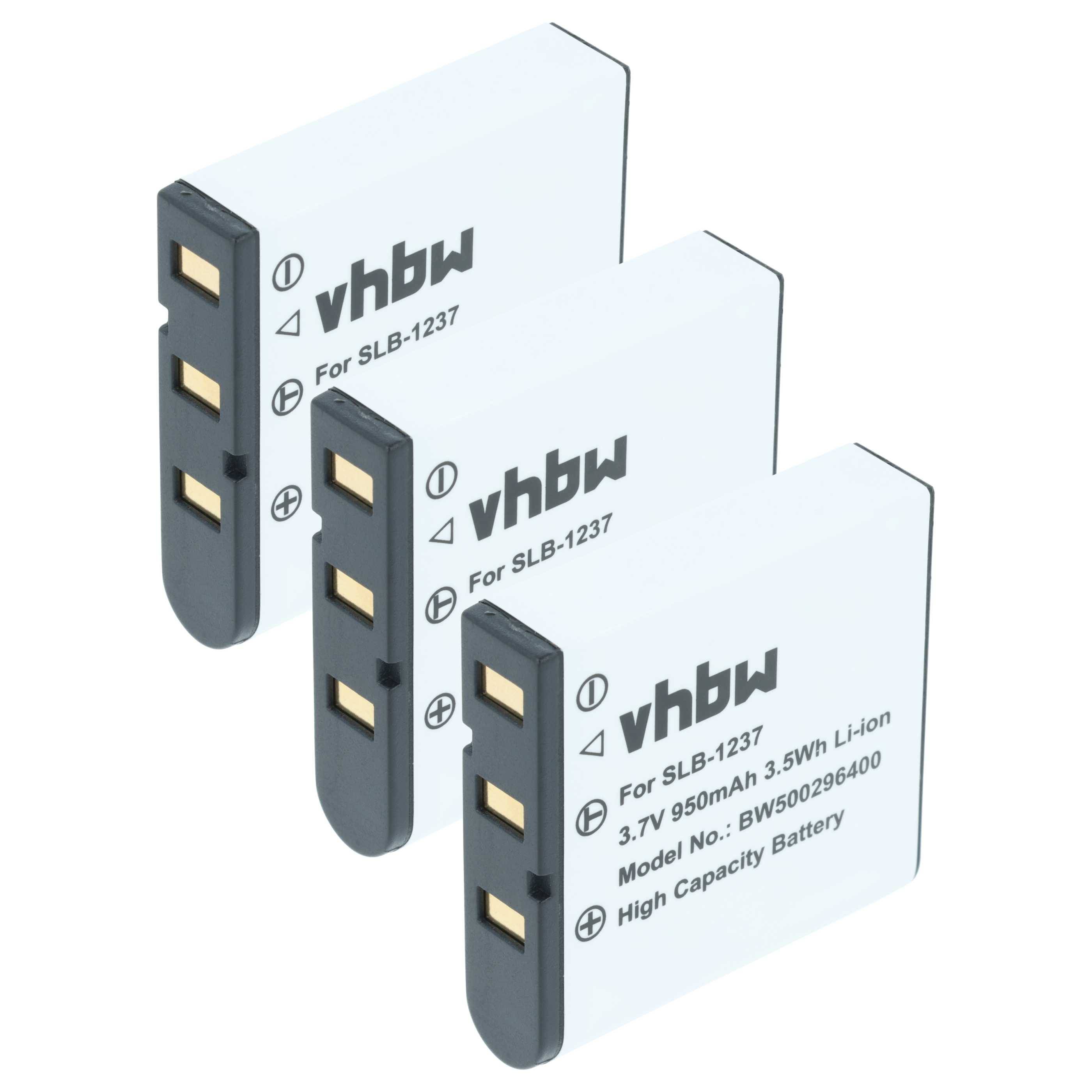 Drei vhbw-Lithium-Ionen-Akkus mit der Beschriftung „für SLB-1237
