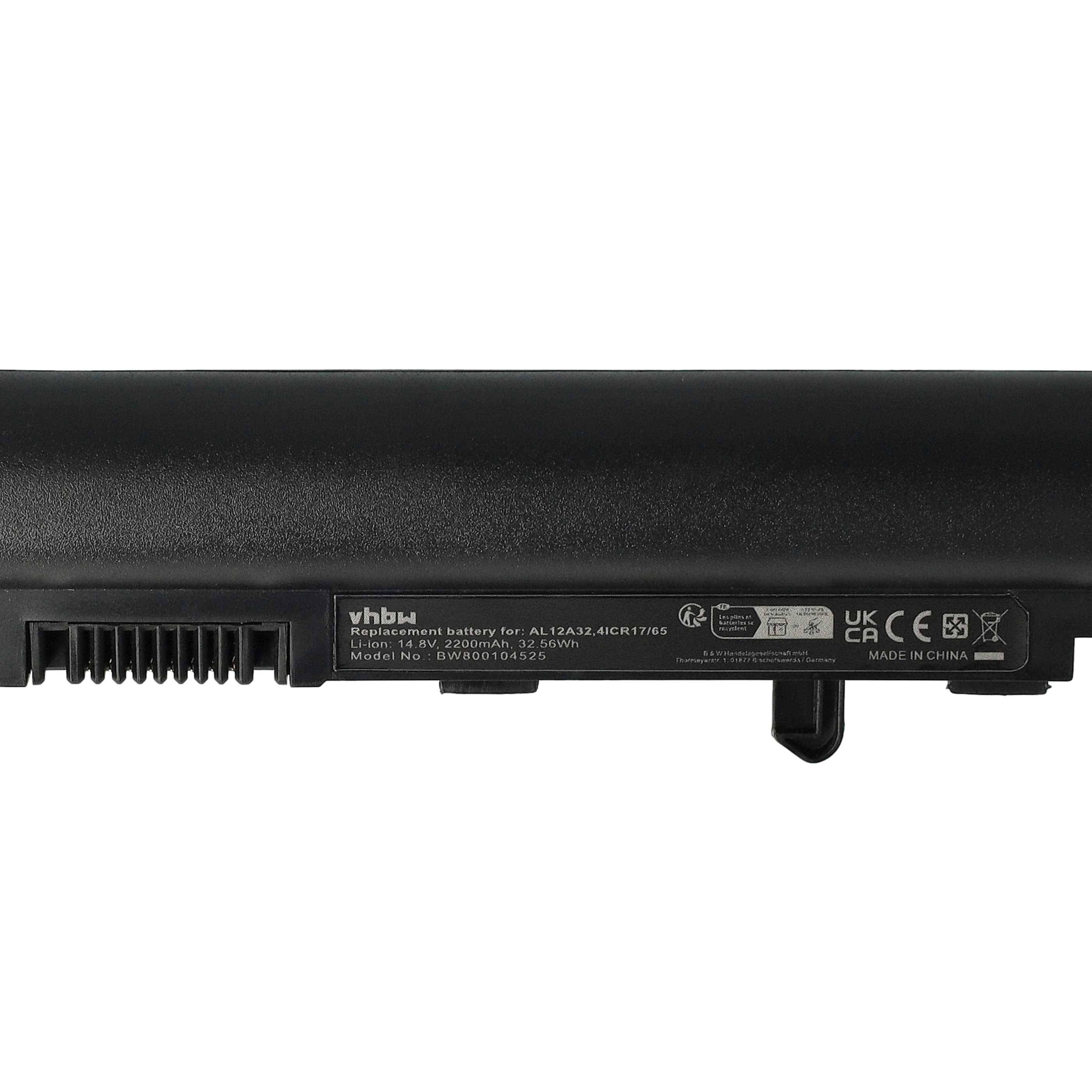 vhbw Akku Ersatz für Acer AL12A32, AL12A42, AL12A52, AL12A72, 4ICR17/65, AK.004BT.097 für Notebook (2200 mAh, 14,4 V, Li-Ion)