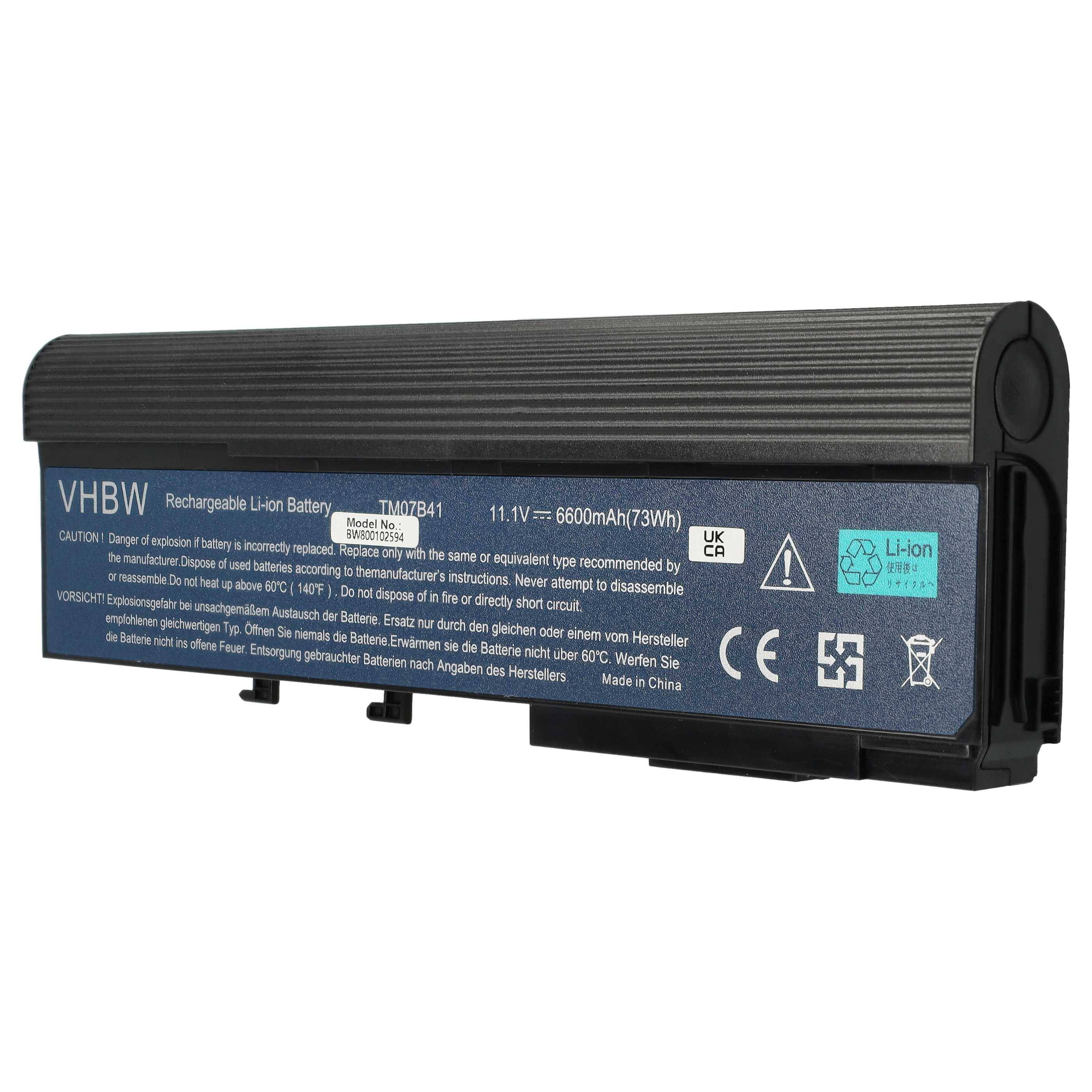 vhbw Akku kompatibel mit Acer Travelmate 3302, 3284, 3290, 3280, 3300, 4720, 6231, 4320, 4520 Notebook (6600 mAh, 11,1 V, Li-Ion)