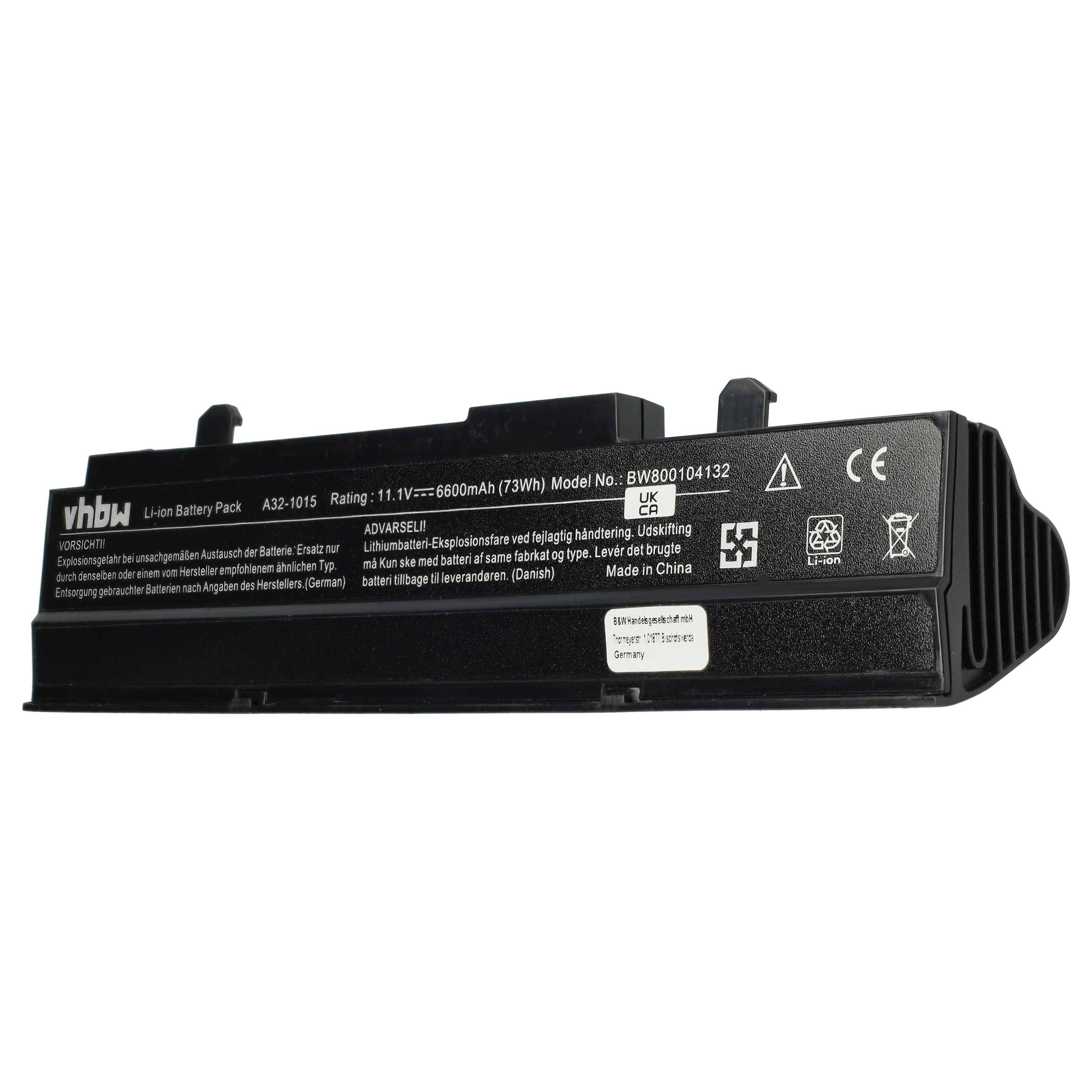 vhbw 1x Akku kompatibel mit Asus Eee PC 1215PW, EPC 1015PE, EPC 1015P, EPC 1015, 1215T Notebook (2200 mAh, 10,8 V, Li-Ion) - schwarz