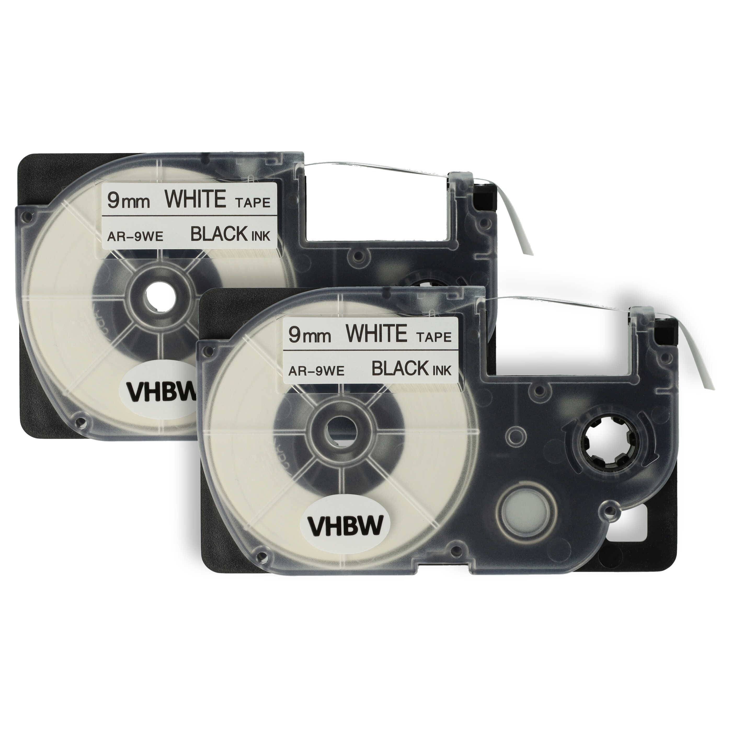 vhbw 2x Schriftband-Kassette kompatibel mit Casio KL-200, KL-130, KL-100E, KL-120, KL-1500, CW-L300 Etiketten-Drucker 8m x 9mm Schwarz auf Weiß