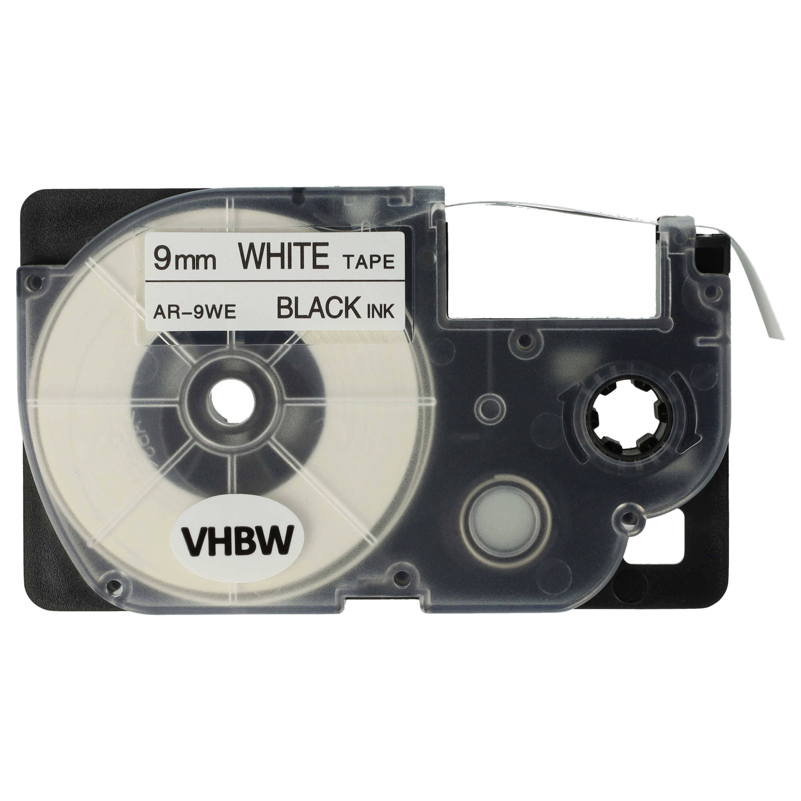 vhbw Schriftband-Kassette kompatibel mit Casio KL-300 | KL-70E, KL-200E, KL-60, KL-7400, KL-7000, KL-7200 Etiketten-Drucker 8m x 9mm Schwarz auf