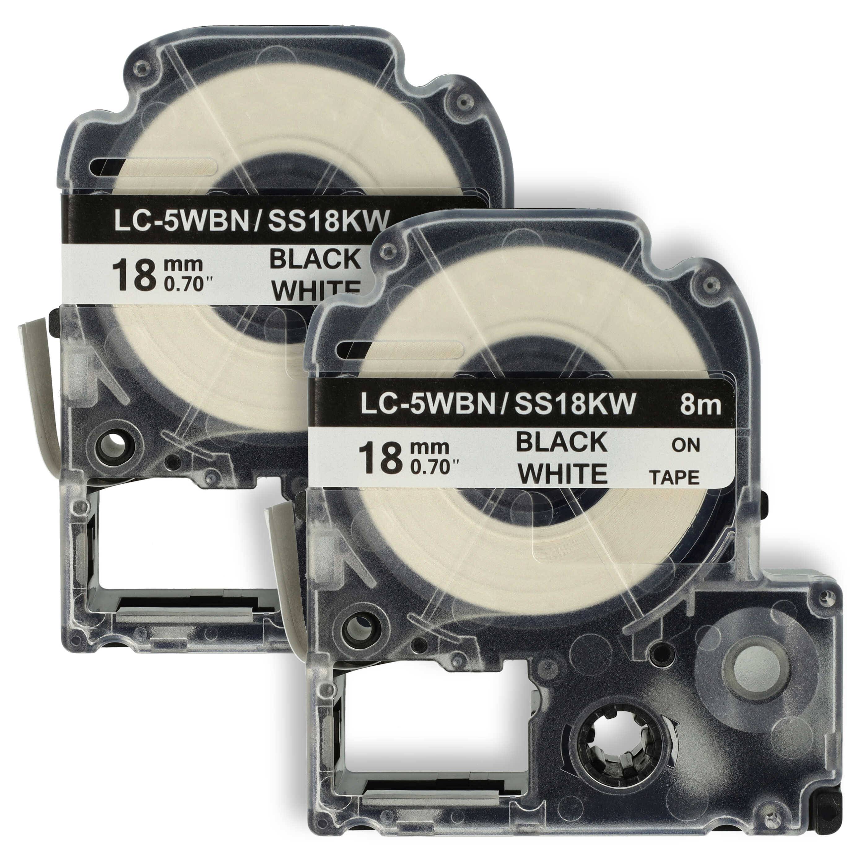 vhbw 2x Schriftband kompatibel mit Epson LabelWorks LW-900P | Etiketten-Drucker Schwarz auf Weiß 8m x 18mm