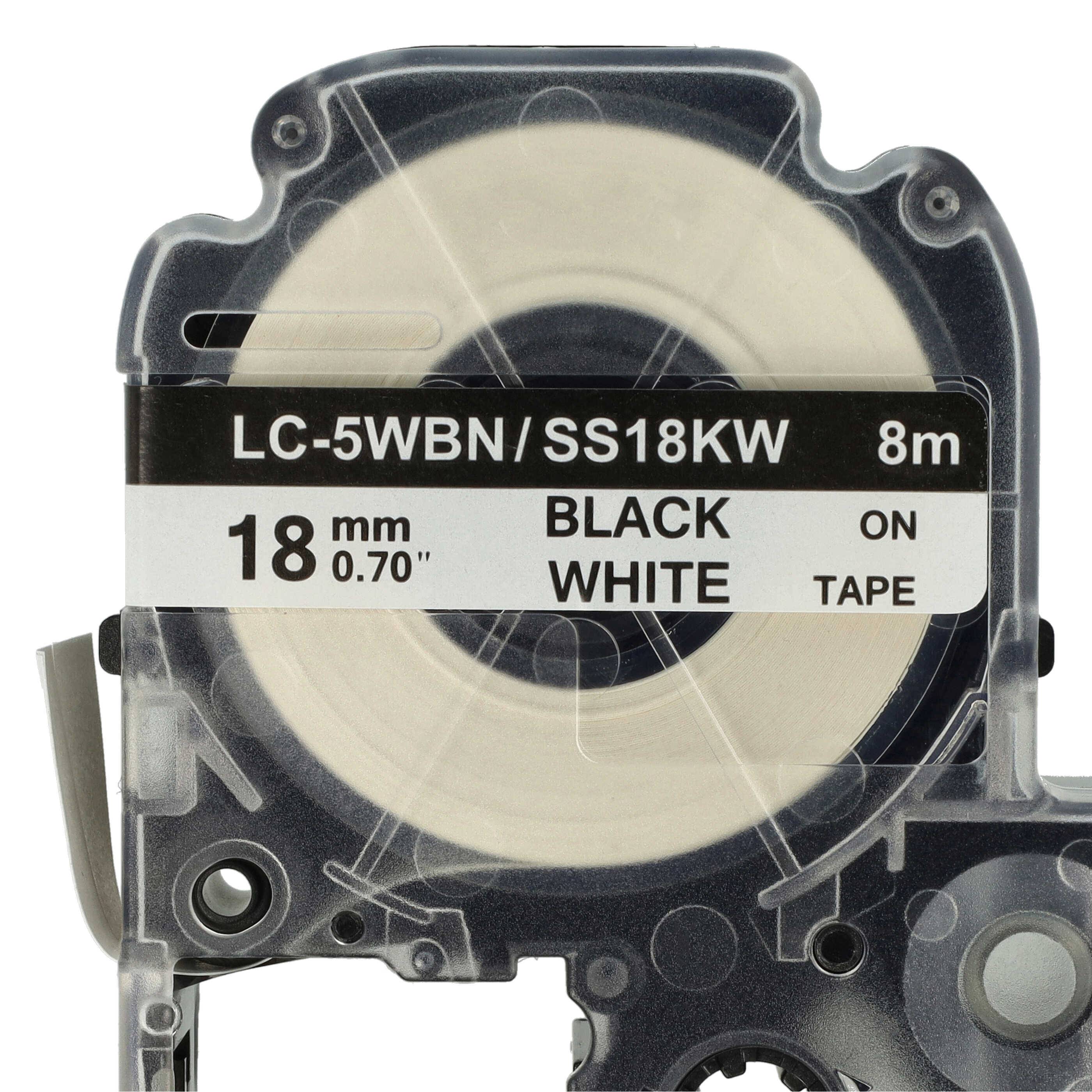 vhbw 50x Schriftband-Kassette kompatibel mit Epson LabelWorks OK200, LW-900P, OK720, OK300, OK500P Etiketten-Drucker 8m x 18mm Schwarz auf Weiß