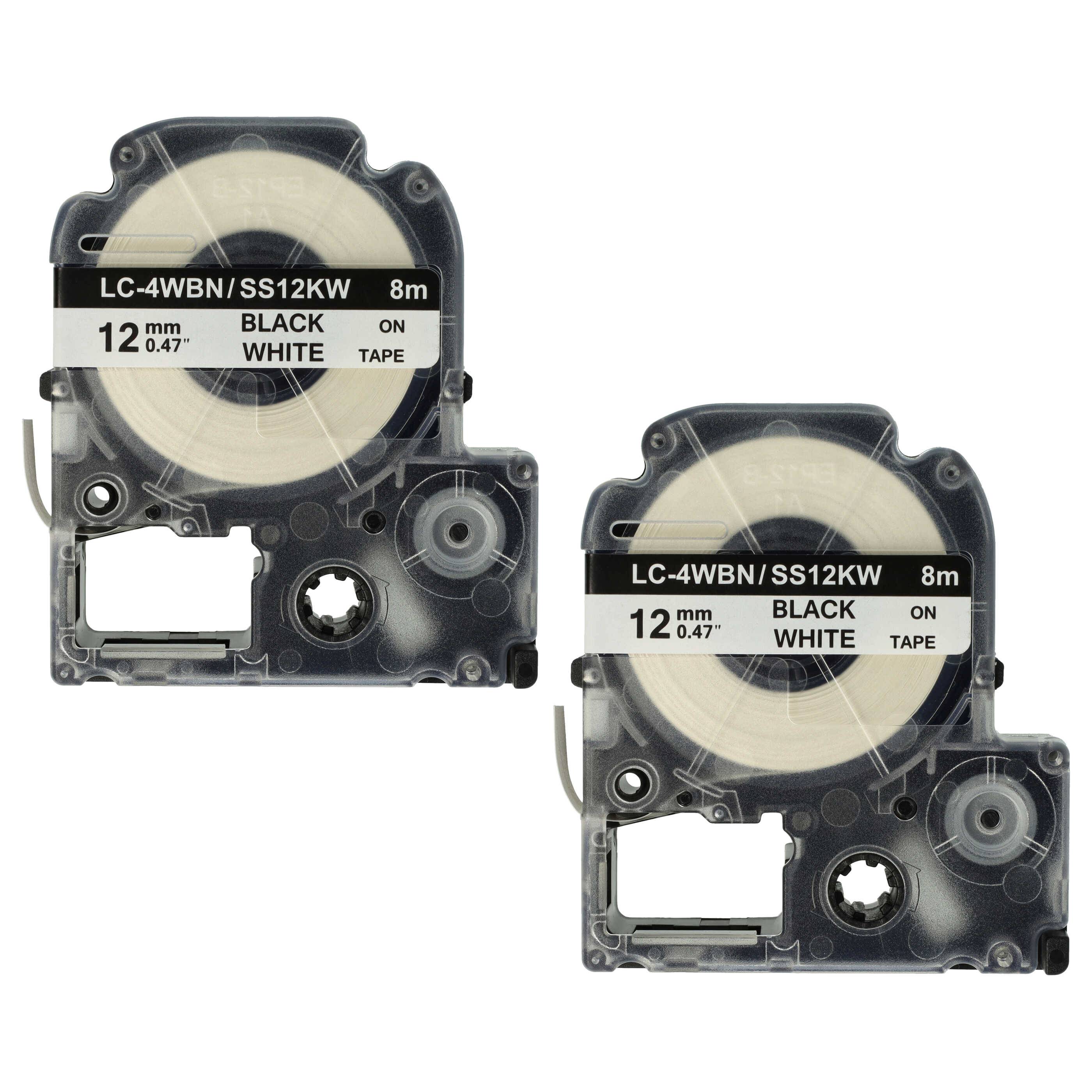 vhbw 2x Schriftband-Kassette kompatibel mit KingJim SR3900C | SR3900P, SR40, SR530, SR530C, SR550, SR6700D, SR750, SR950 Etiketten-Drucker 8m