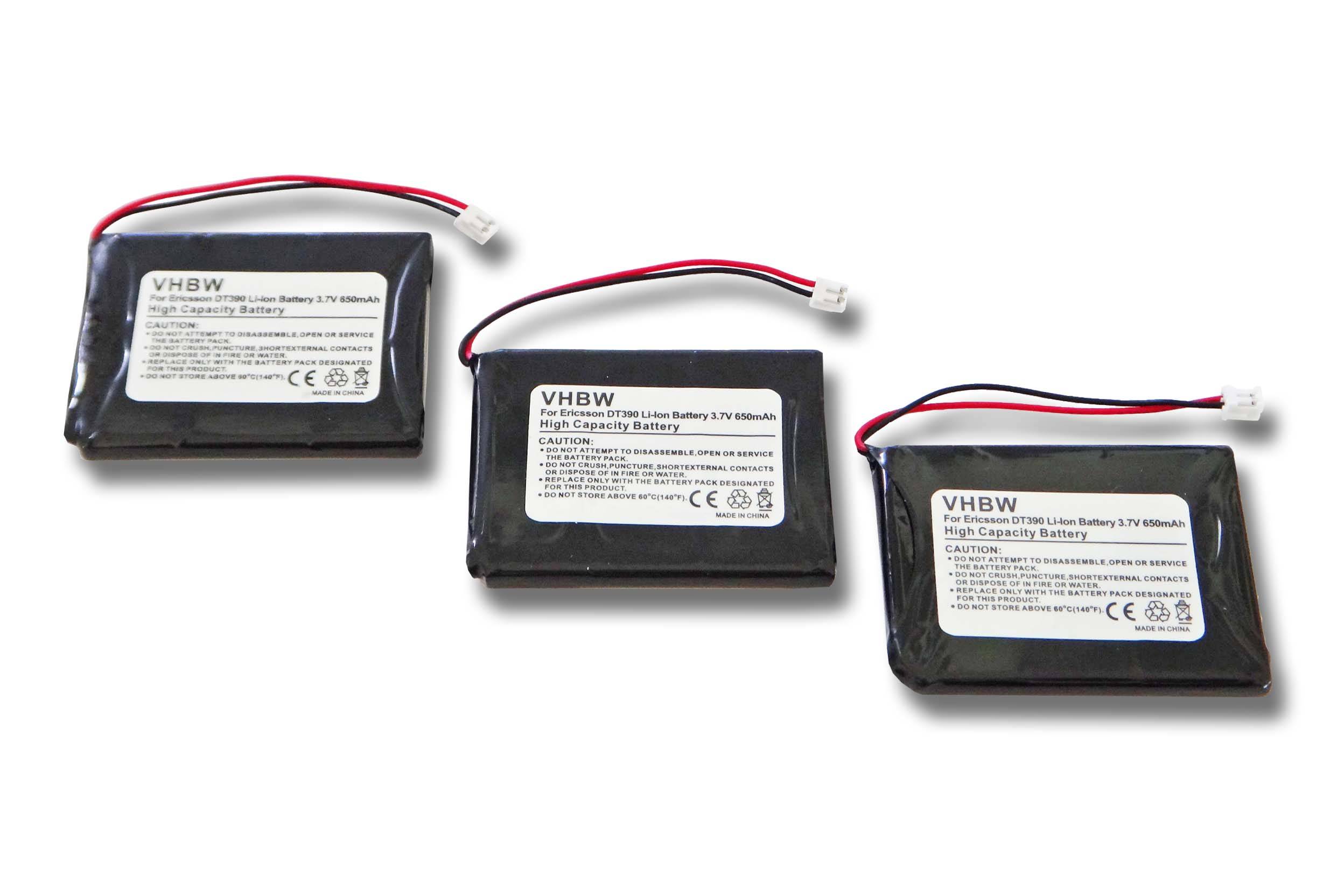 vhbw 3x Li-Ion Akku 650mAh (3.7V) für Handy Smartphone Telefon Avaya Dect 3720 wie BKB201010/1, FA01302005, FA83601195, 660177 R1A.