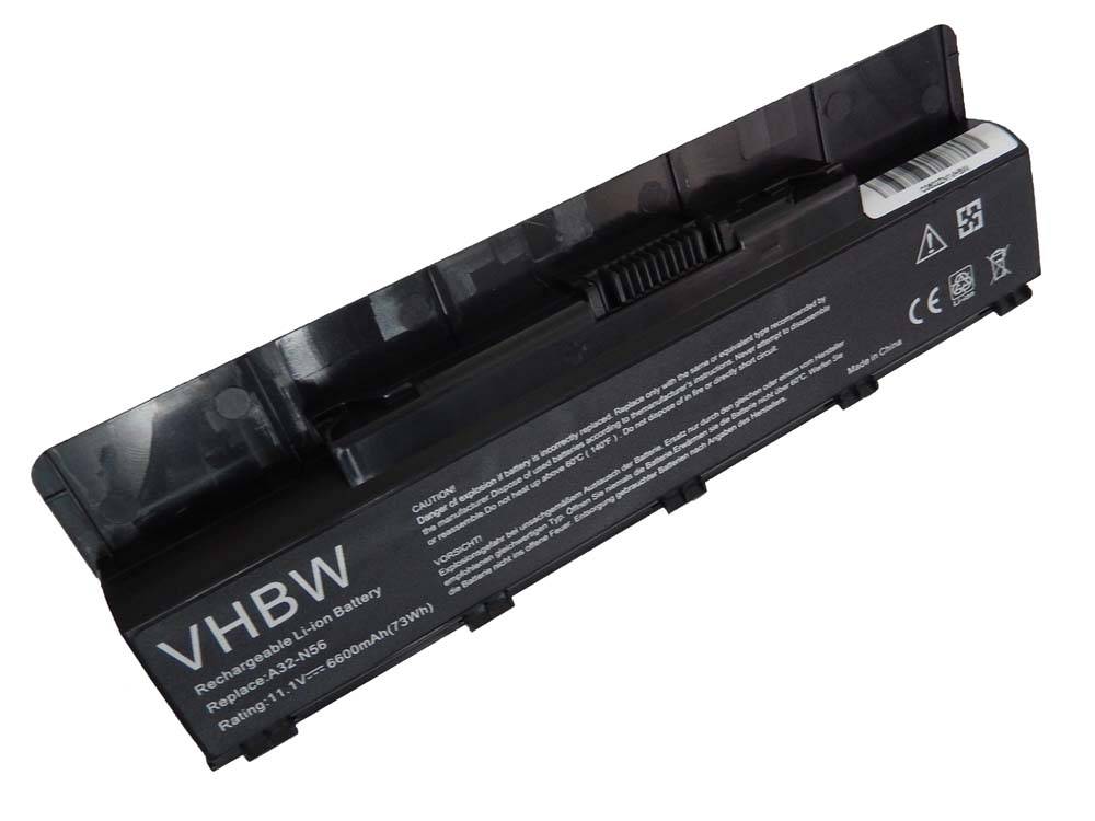 vhbw Akku kompatibel mit Asus N56VJ, N56VM, N56VZ, N76, N76V, N76VJ, N76VM, N76VZ Notebook (6600mAh, 10,8V, Li-Ion)