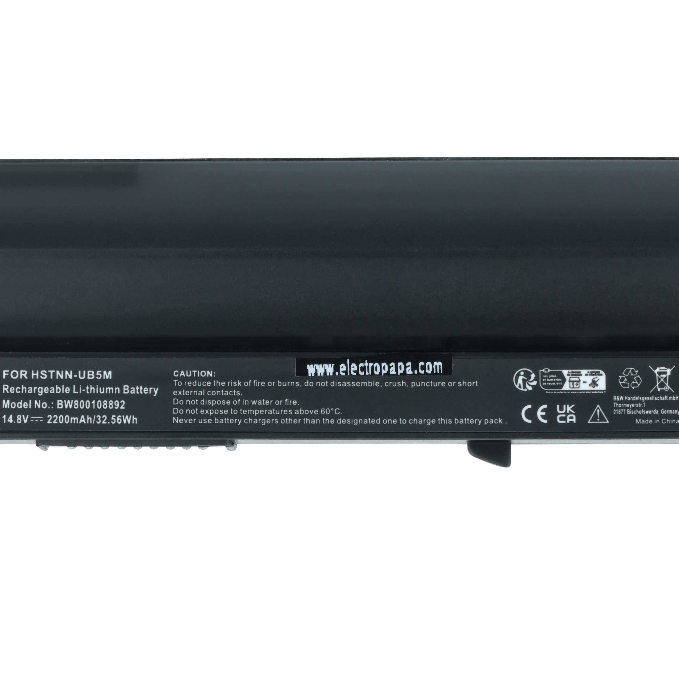 Schwarzer Lithium-Ionen-Akku mit der Bezeichnung „Modellnummer BW8000568M